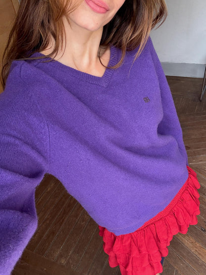 Vintage Purple Lambswool V-Neck Jumper — detail