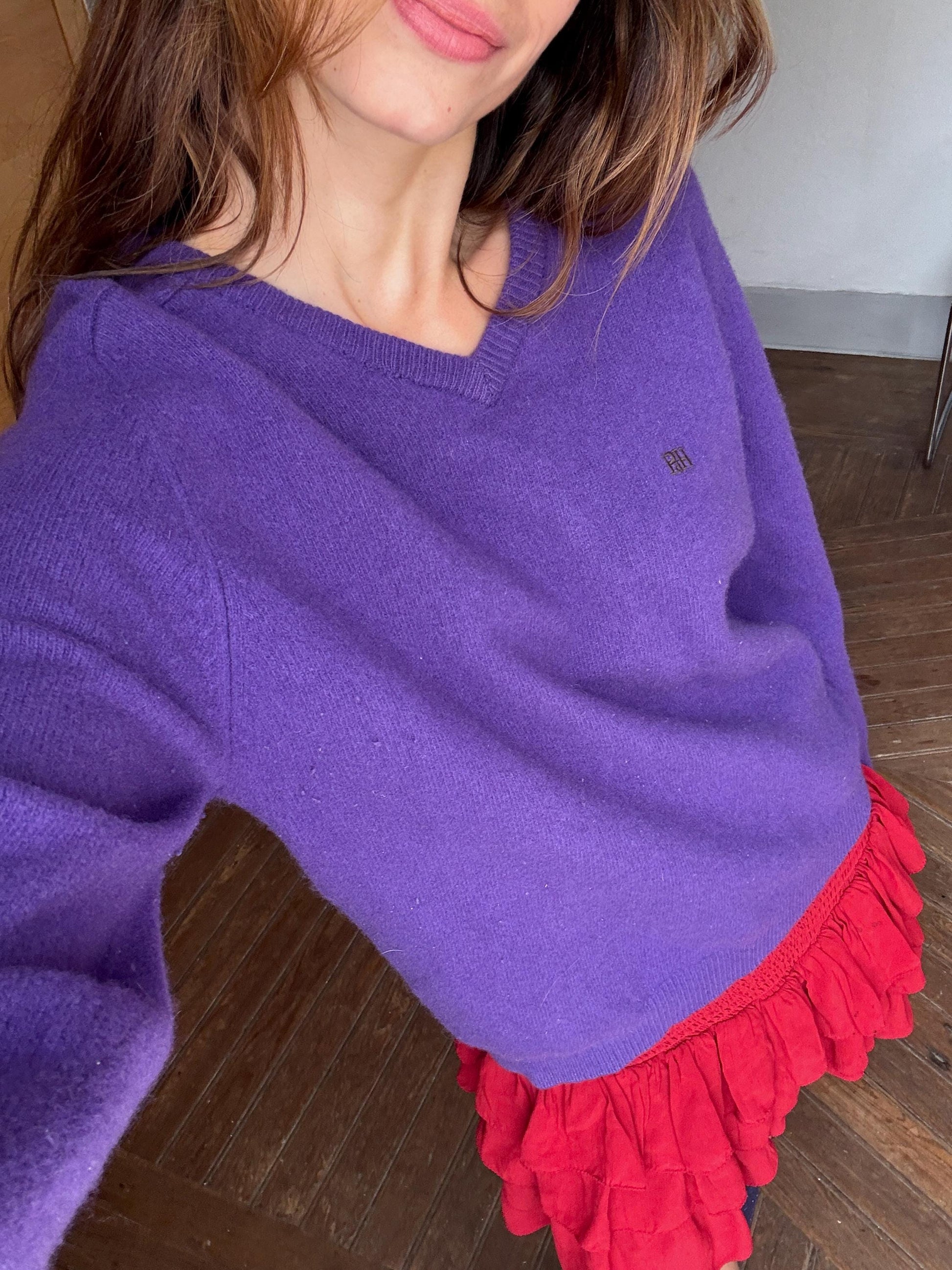 Vintage Geelong lambswool purple jumper by Pedro del Hierro – cozy soft knit, v-neck, size S