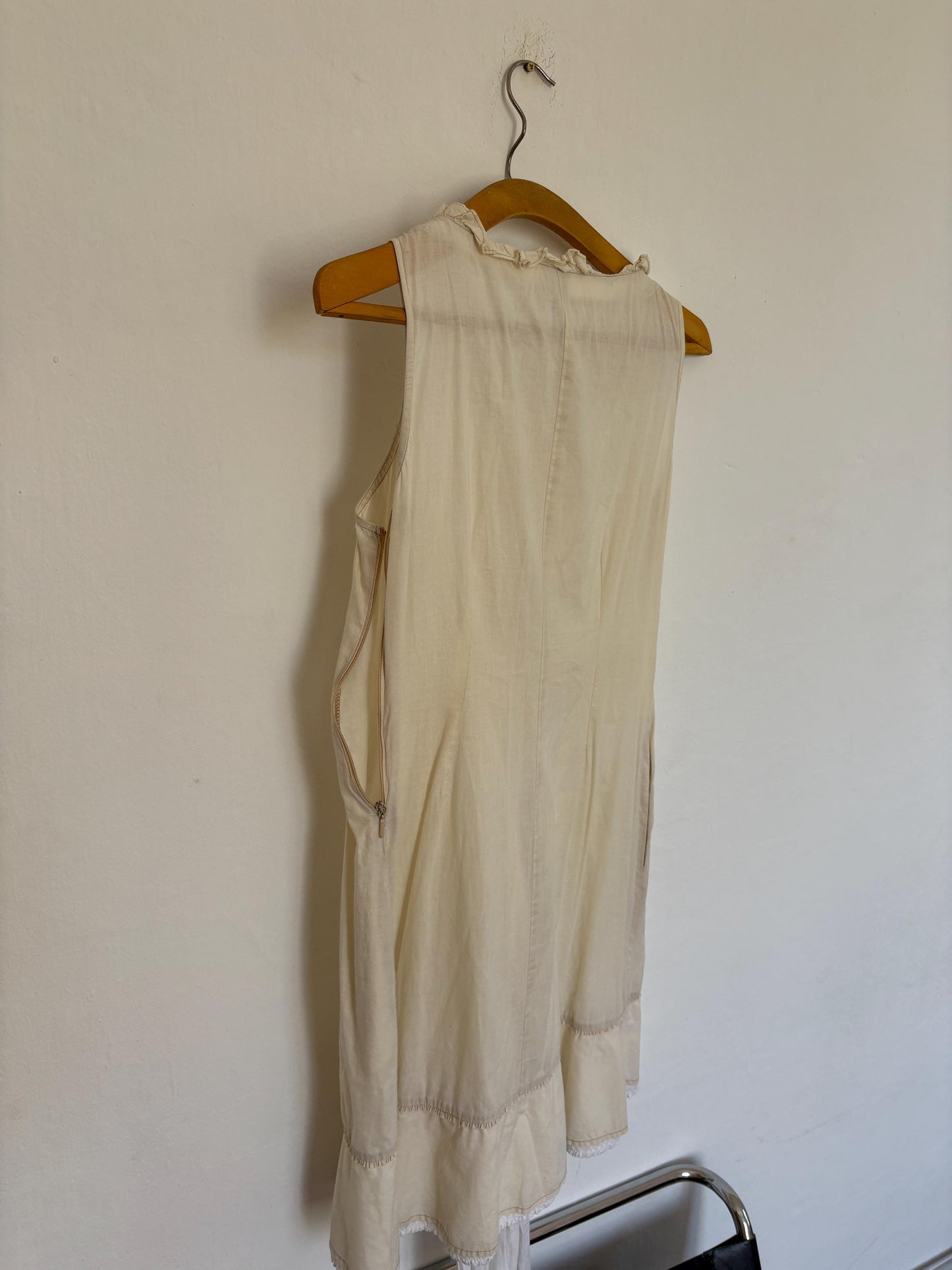 Vintage off white Adolfo Dominguez dress with waist tie, Lightweight cotton midi dress, Spanish designer summer mini