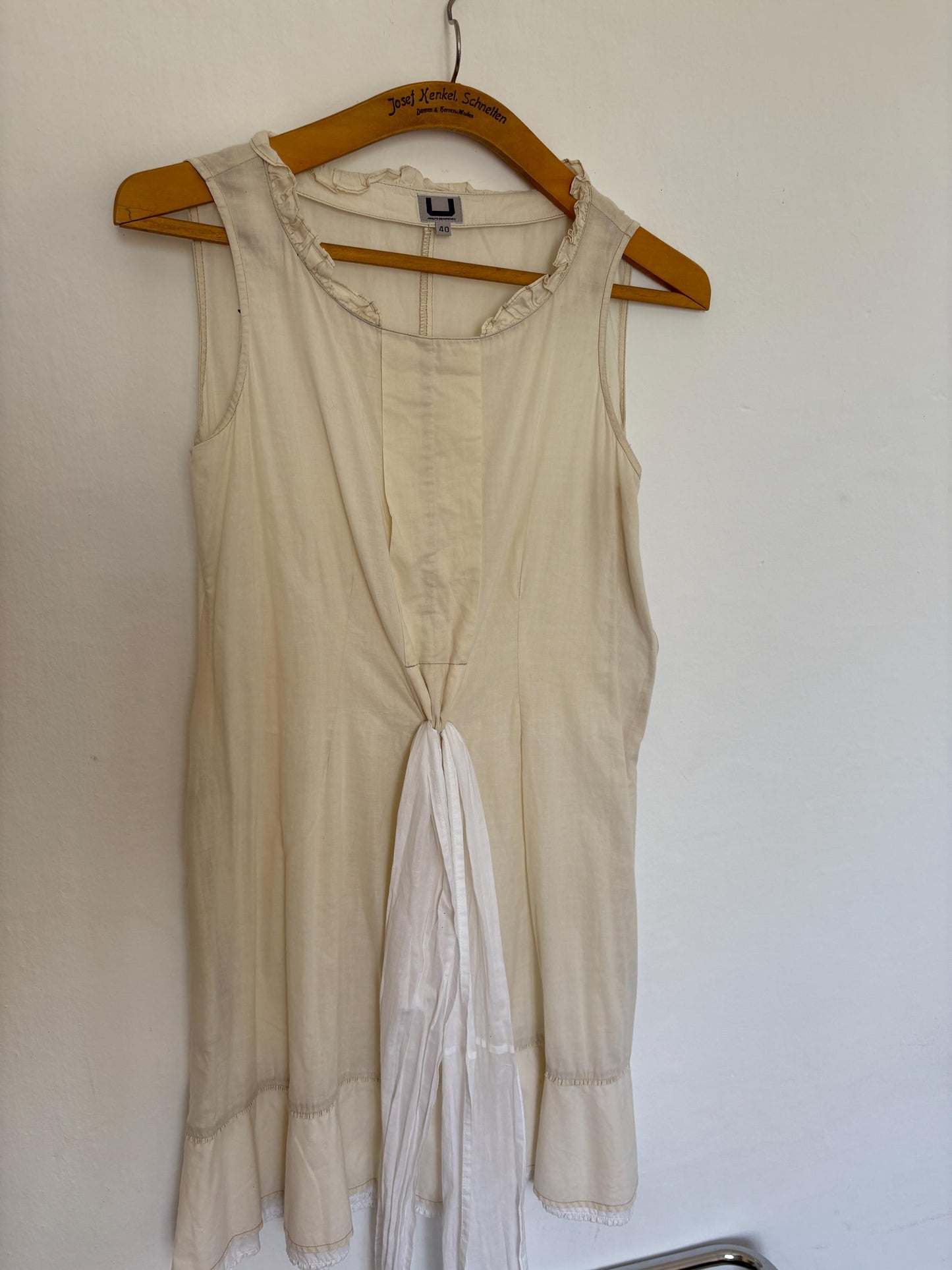 Vintage off white Adolfo Dominguez dress with waist tie, Lightweight cotton midi dress, Spanish designer summer mini