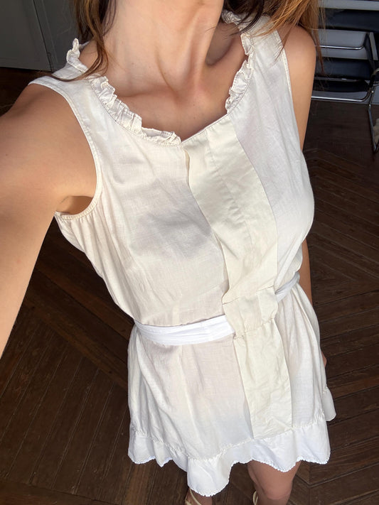 Vintage off white Adolfo Dominguez dress with waist tie, Lightweight cotton midi dress, Spanish designer summer mini