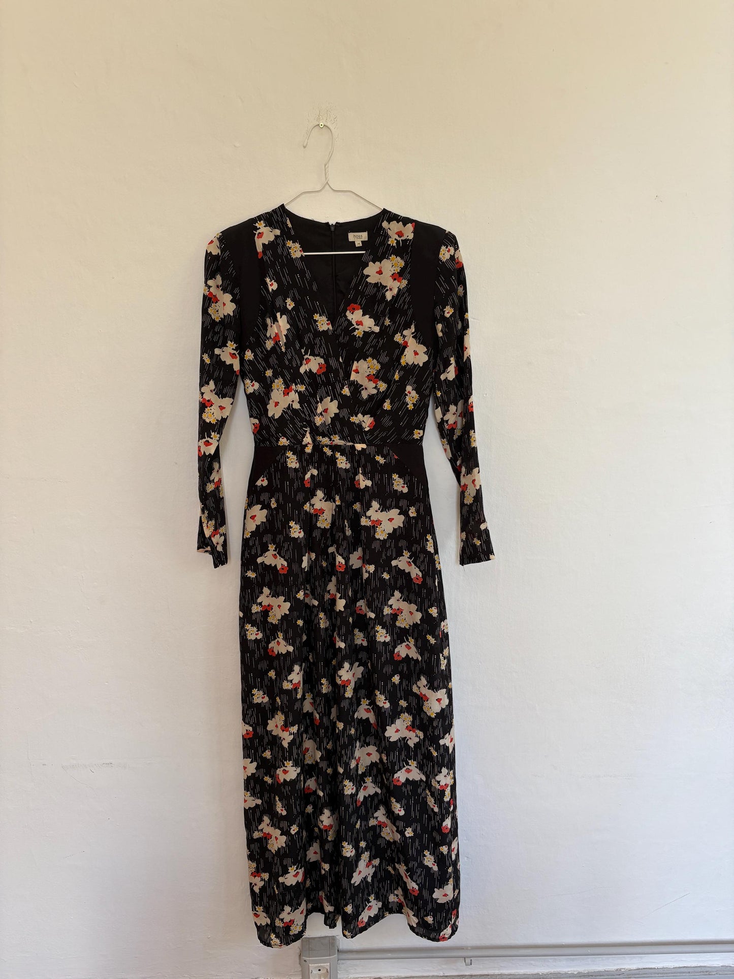 Vintage Hoss Intropia floral maxi dress with padded shoulders & hourglass silhouette, size 38, Wedding guest dress, Long summer dress