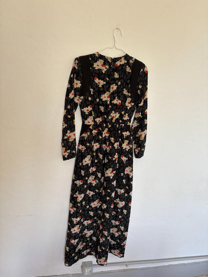 Silk Floral maxi dress with hourglass silhouette, size 38, Wedding guest dress