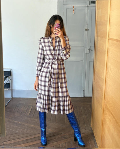 Vintage Plaid Prairie Maxi Dress — back view