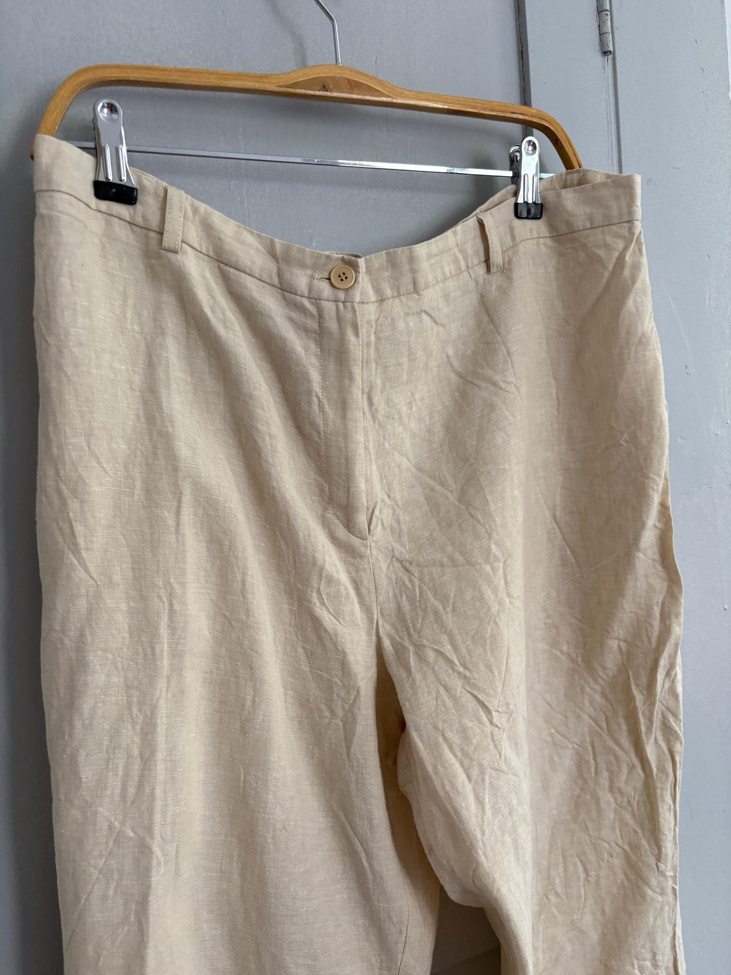 Earthy nagtural Vintage linen pants by El Corte Inglés, Sustainable fashion Wide leg cream beige trousers, Eco friendly Spanish clothing