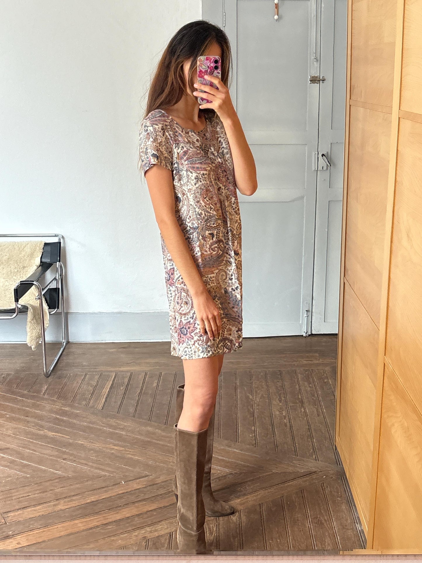 Vintage Massimo Dutti floral mini dress – sheer lightweight summer boho dress, short sleeve, EU M, romantic retro outfit