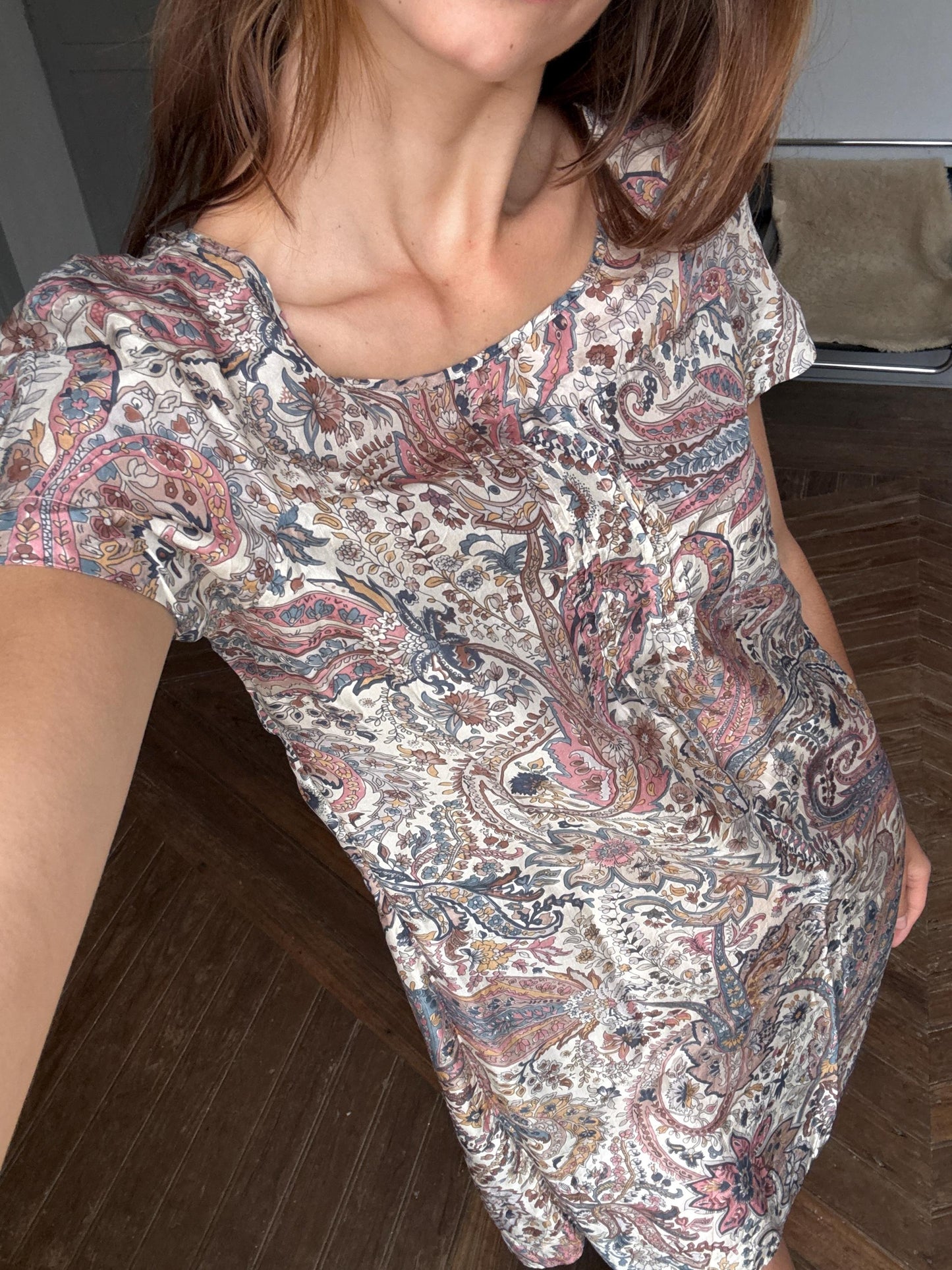 Vintage Massimo Dutti floral mini dress – sheer lightweight summer boho dress, short sleeve, EU M, romantic retro outfit