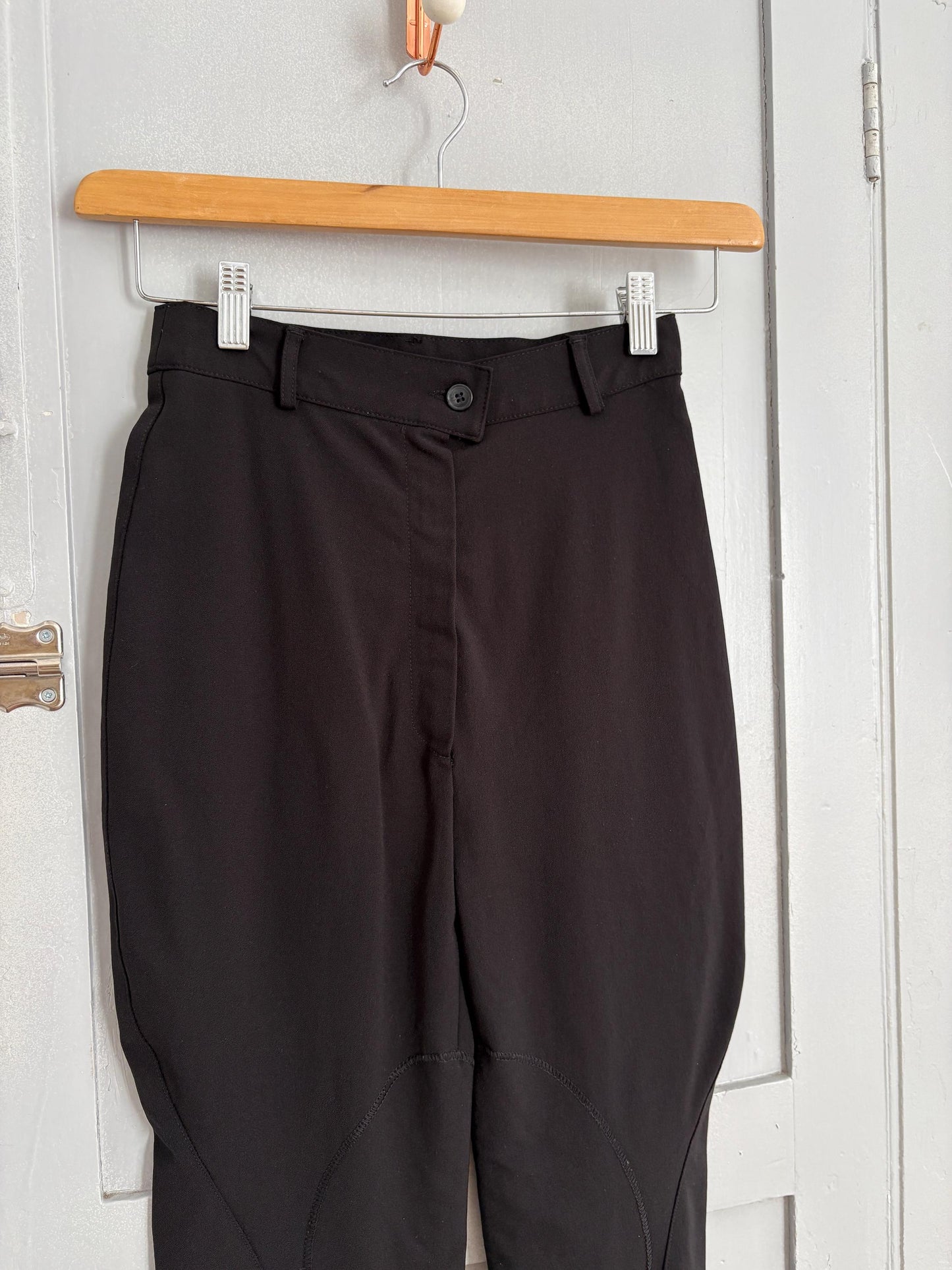 Vintage Italian Black High-Waist Slim Trousers — fabric close-up