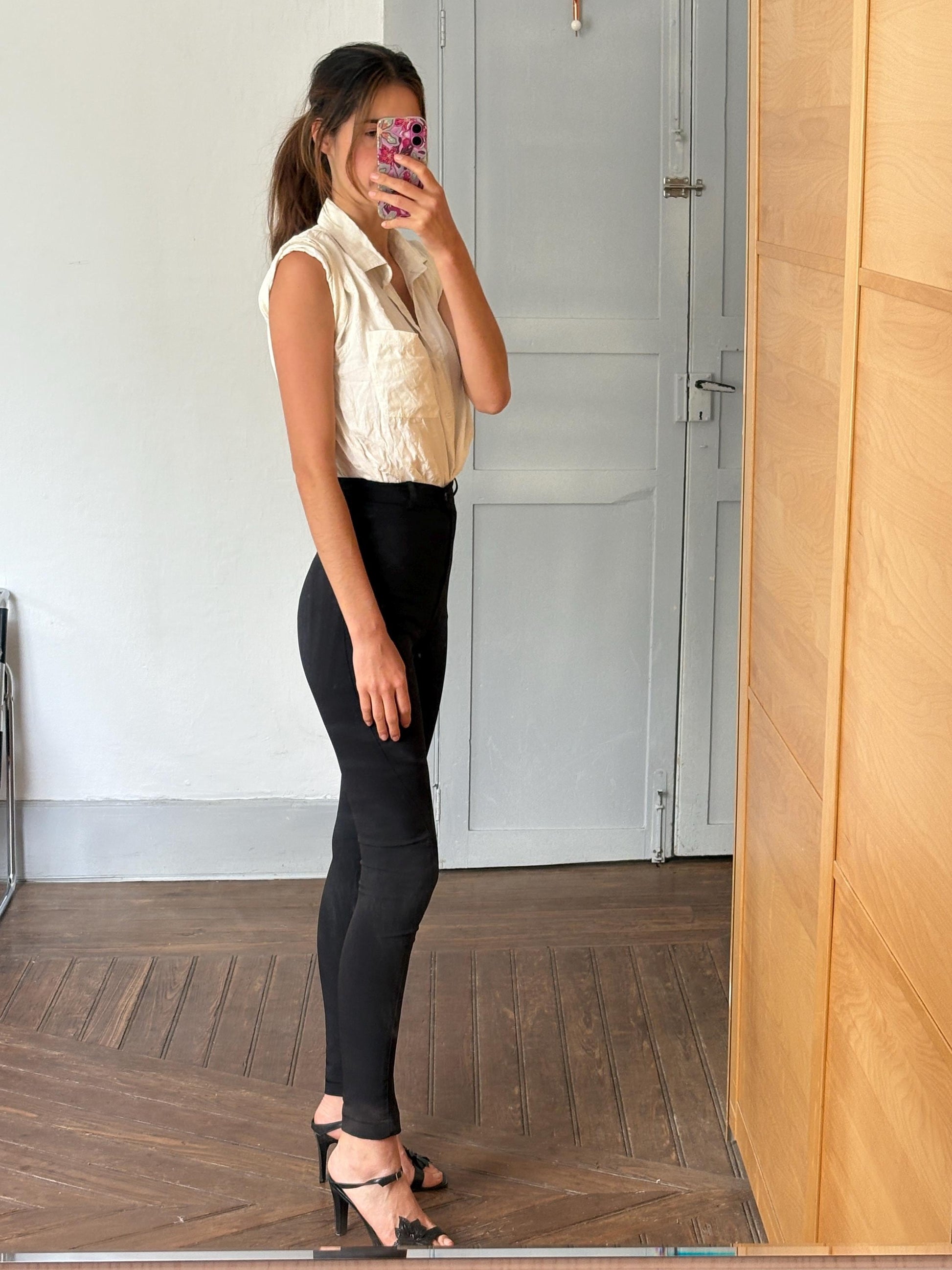 Italian designer Vintage Blues Club black high-waist slim trousers, made in Italy, size EU 36/40, stretchy Original skinny jeans long legs