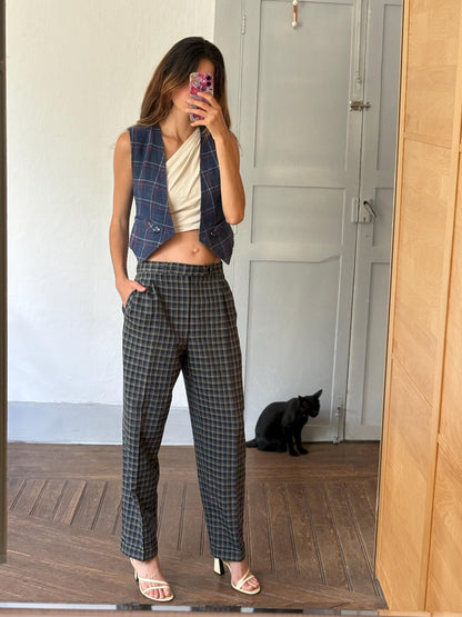 Vintage Plaid Wool Blend Trousers — detail