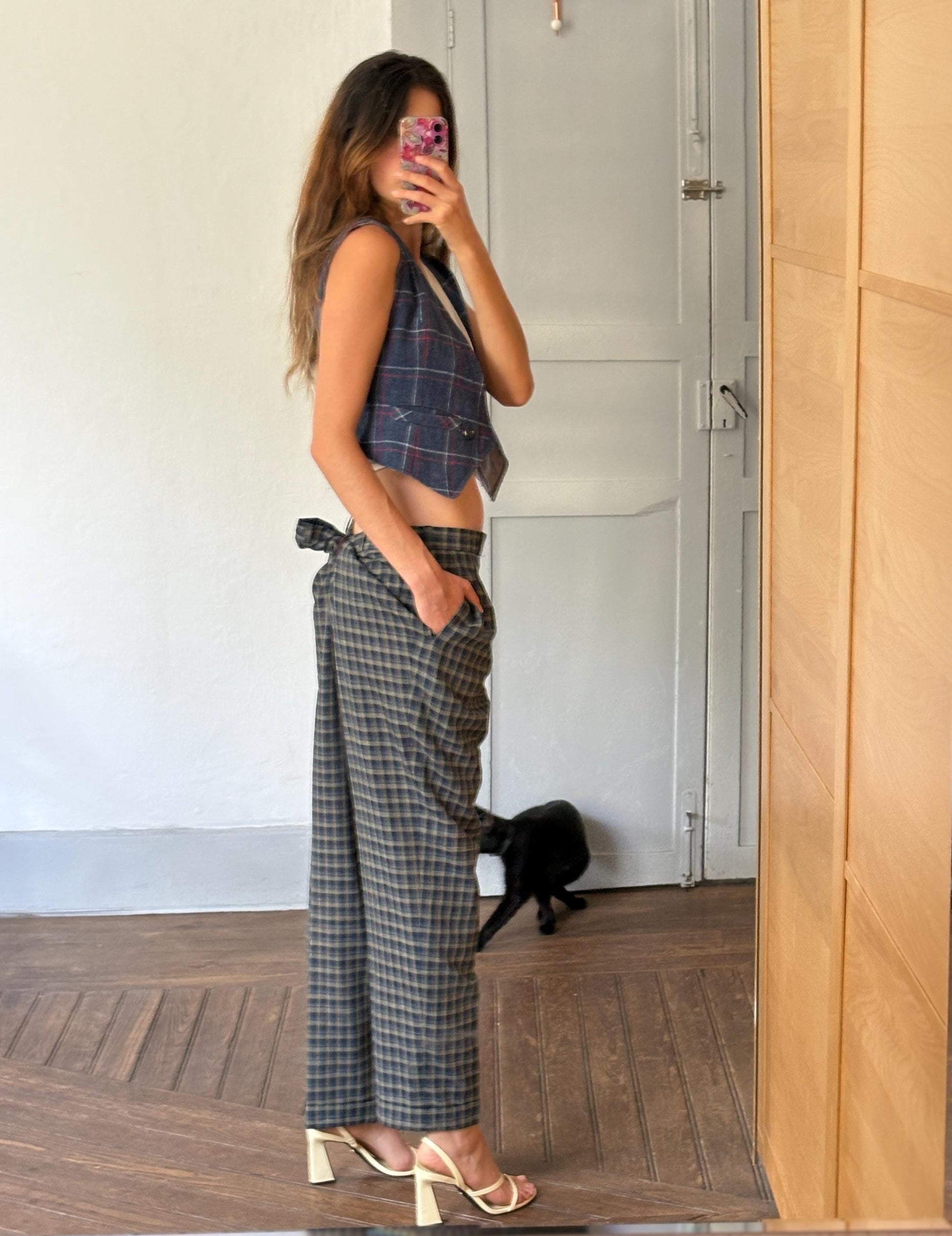Vintage Brax plaid pants, Dark Academia trousers, Peek and Cloppenburg linen wool blend winter pants, Size XL - EU 44 - 46