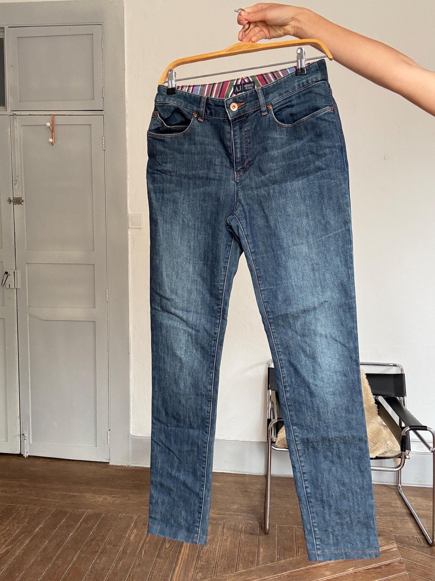 Vintage MEN'S Armani Jeans denim trousers – Size S classic straight leg, size EU 32 / US 32, unisex style, dark wash, Y2K designer jeans