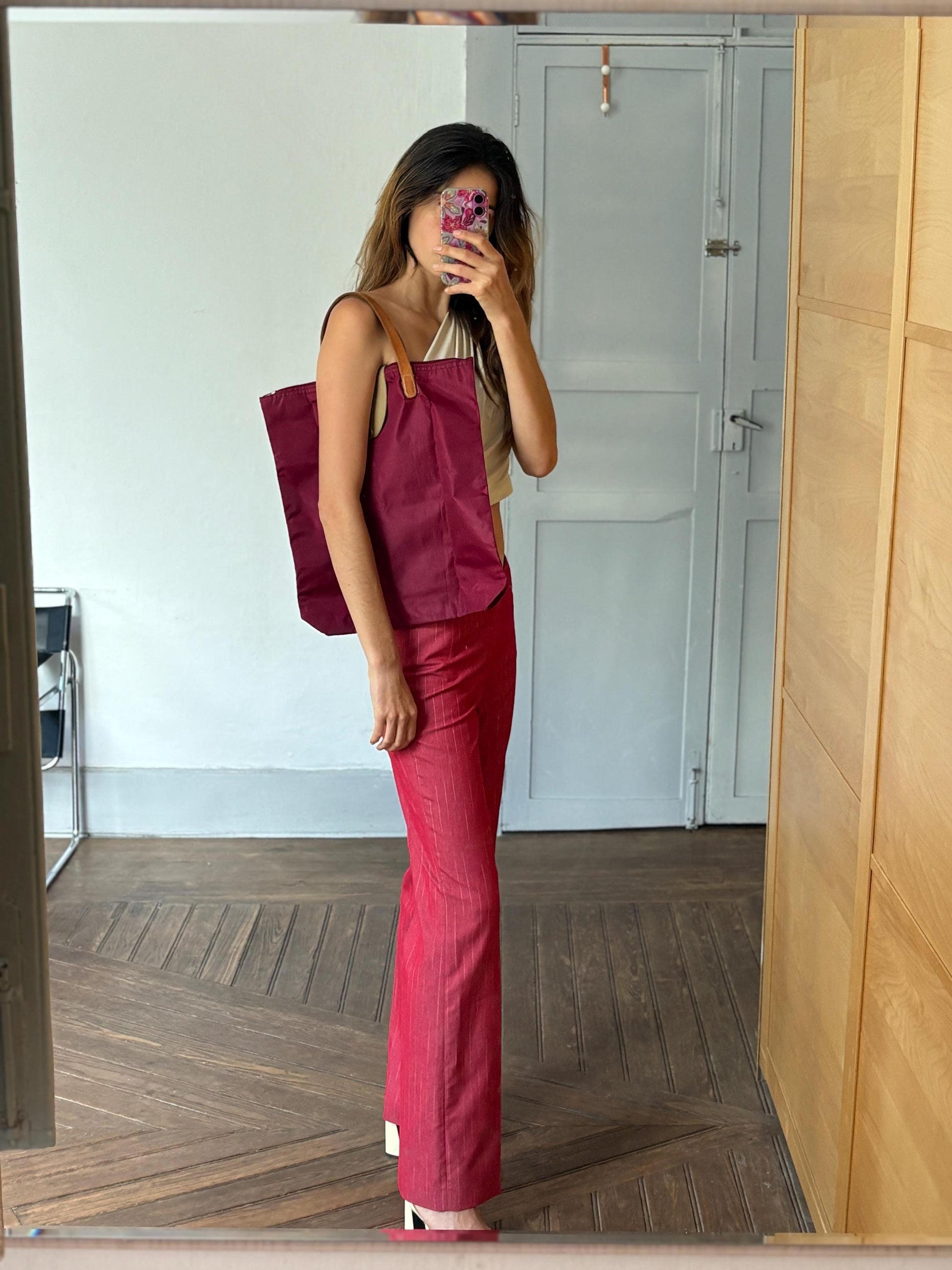 Vintage Rüdell foldable market tote, Y2K red shopper, Cute and cool school bag - Retro It - girl style baguette bag, Minimalist convertible