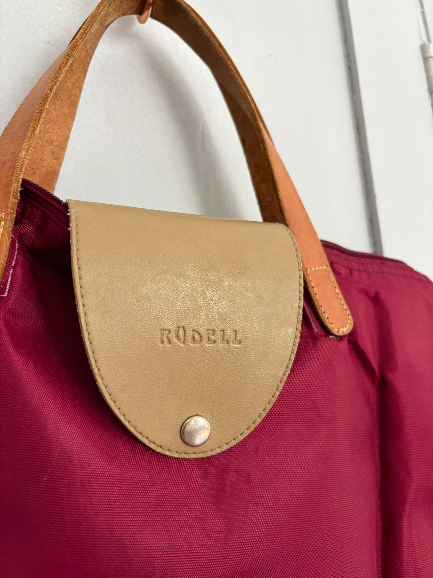 Vintage Rüdell foldable market tote, Y2K red shopper, Cute and cool school bag - Retro It - girl style baguette bag, Minimalist convertible