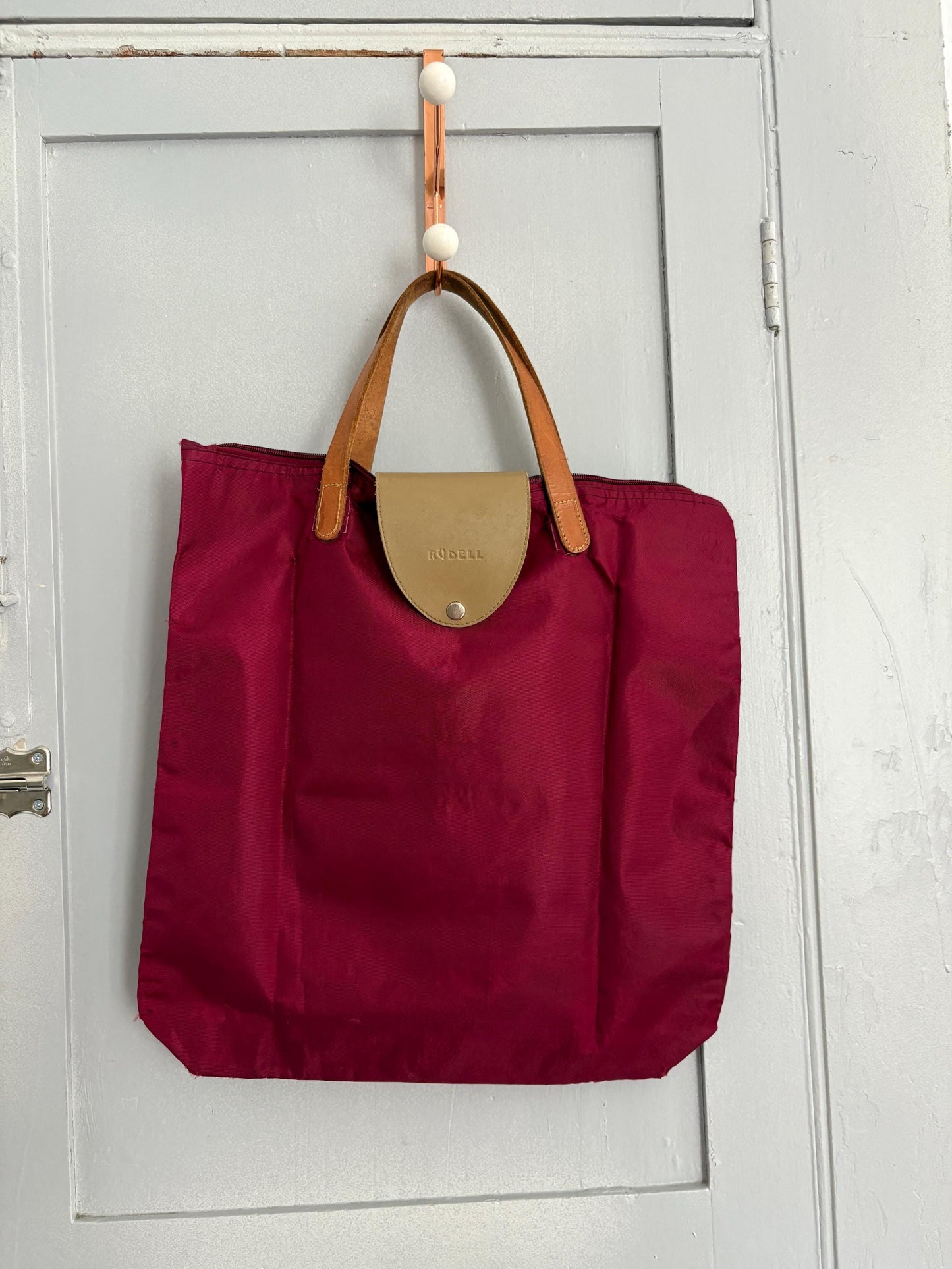 Vintage Rüdell foldable market tote, Y2K red shopper, Cute and cool school bag - Retro It - girl style baguette bag, Minimalist convertible