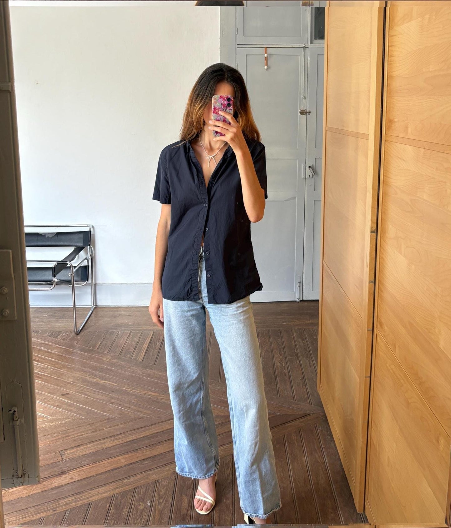 Vintage Armani Exchange black button up shirt, 1990s Casual chic cotton fitted blouse, Size M