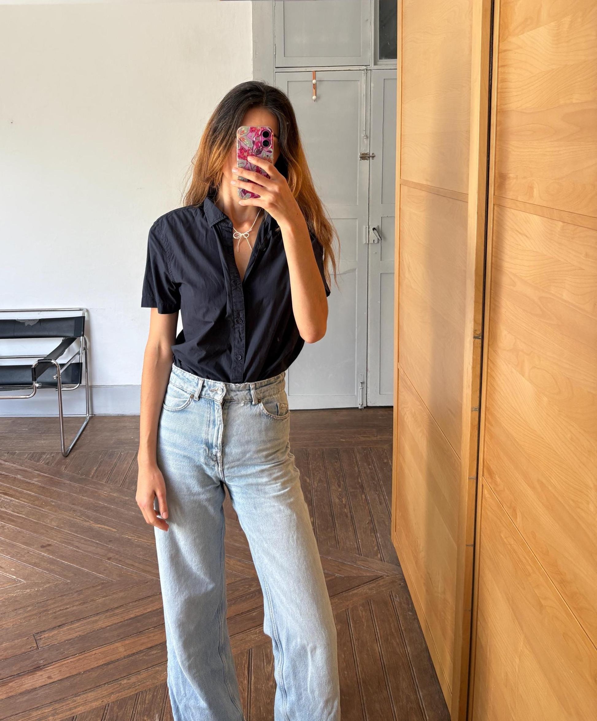 Vintage Armani Exchange black button up shirt, 1990s Casual chic cotton fitted blouse, Size M