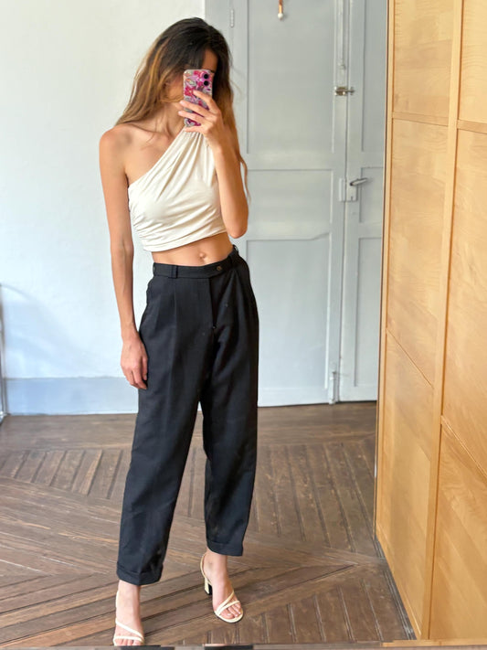 Vintage Commander Men Pants - Pure Wool High Waist Dark Academia Aesthetic Trousers -