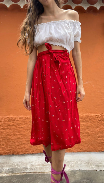 Vintage Red Cottagecore Spring Skirt — back view
