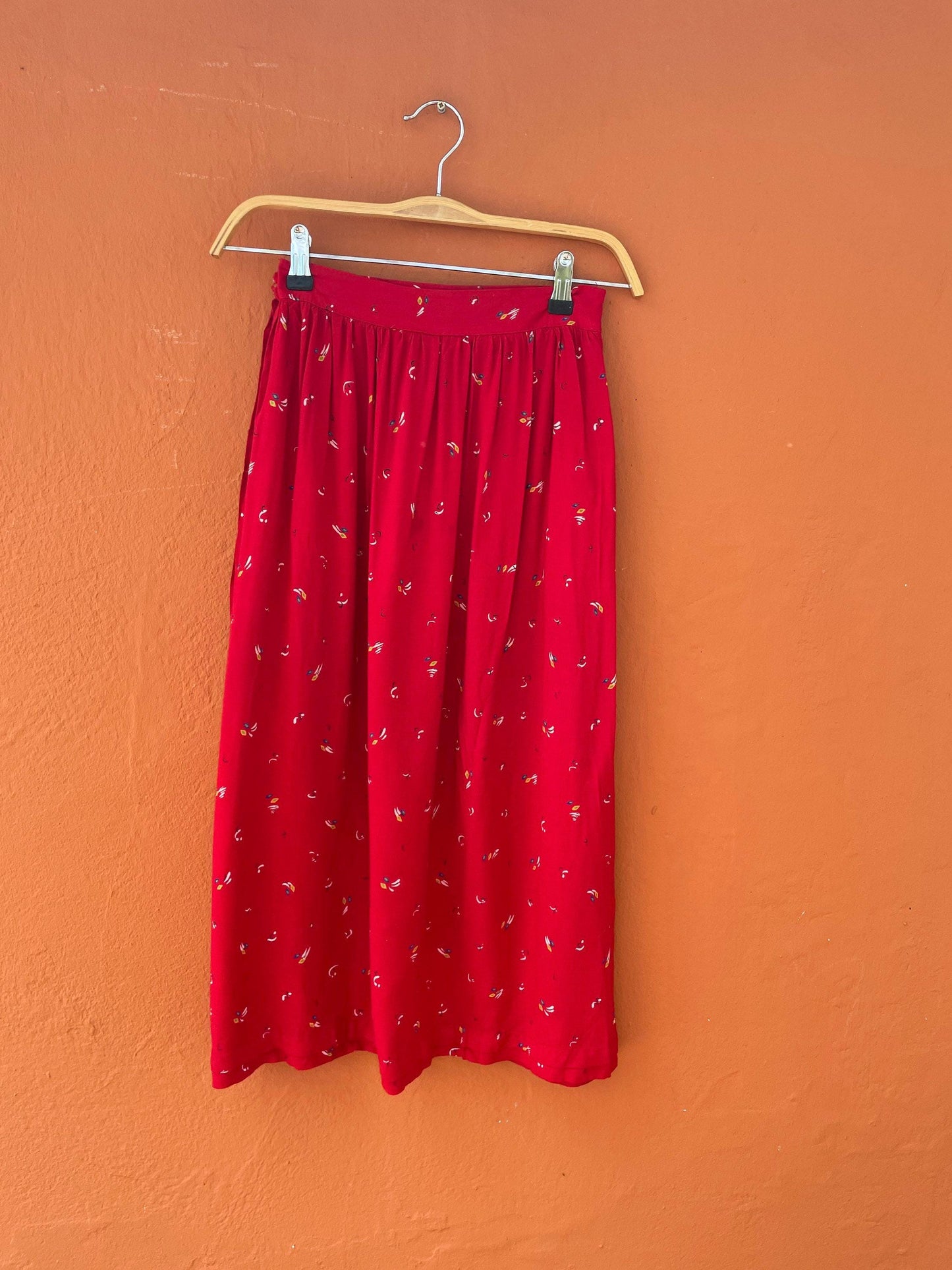 Vintage red lightweight summer skirt, farm core midi skirt, high waist cottage core spring skirt, cute unique retro feminine clothing