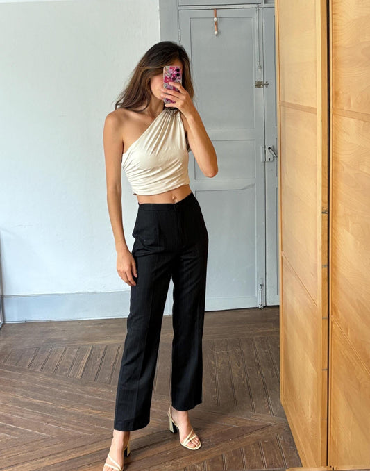 Vintage italian black pinstripe trousers – high waist straight leg pants, vitti vitti, elegant tailored fit, size s / it 42 / d 36