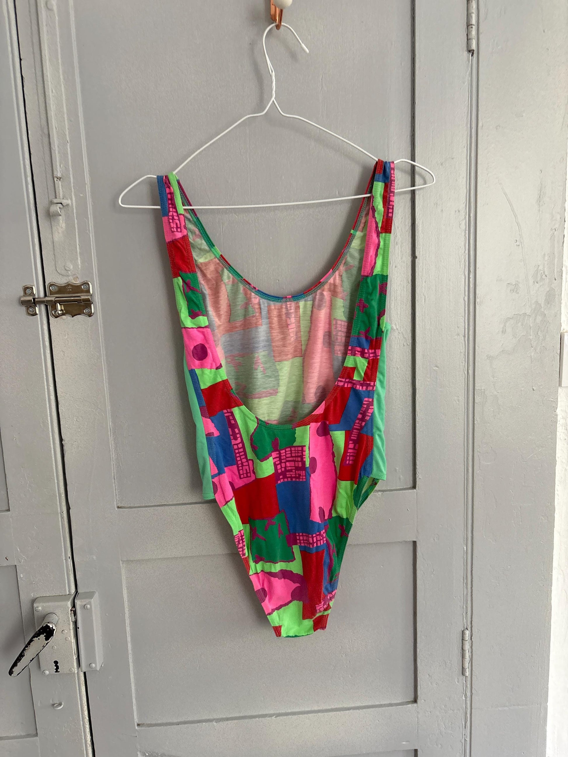 Vintage colorful bodysuit top | 80s/90s retro one piece | y2k high cut body | cotton | size xs | festival summer statement piece