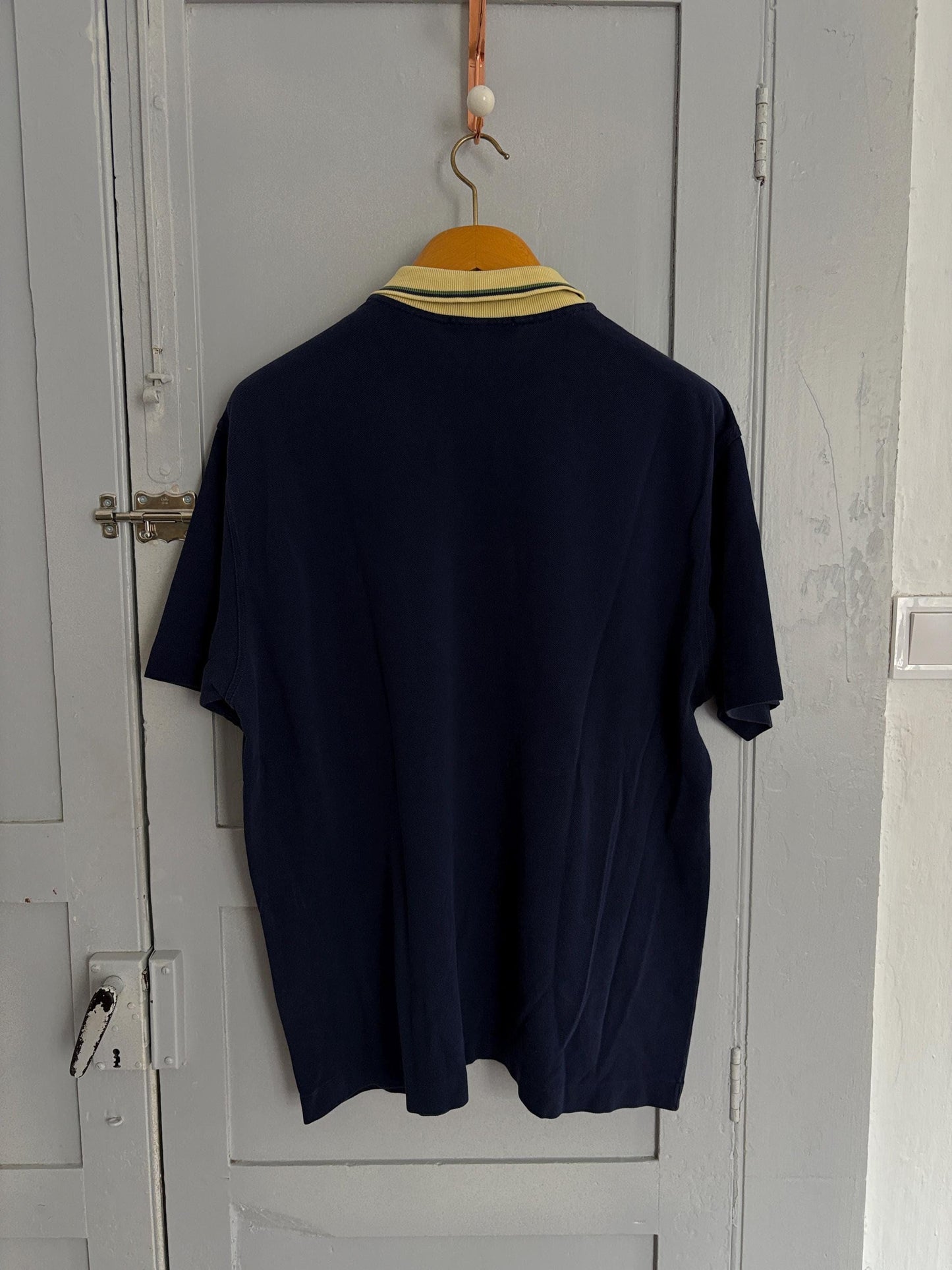 Vintage burberrys of london polo shirt | 90s cotton polo with yellow collar & crest | classic navy check trim | size l