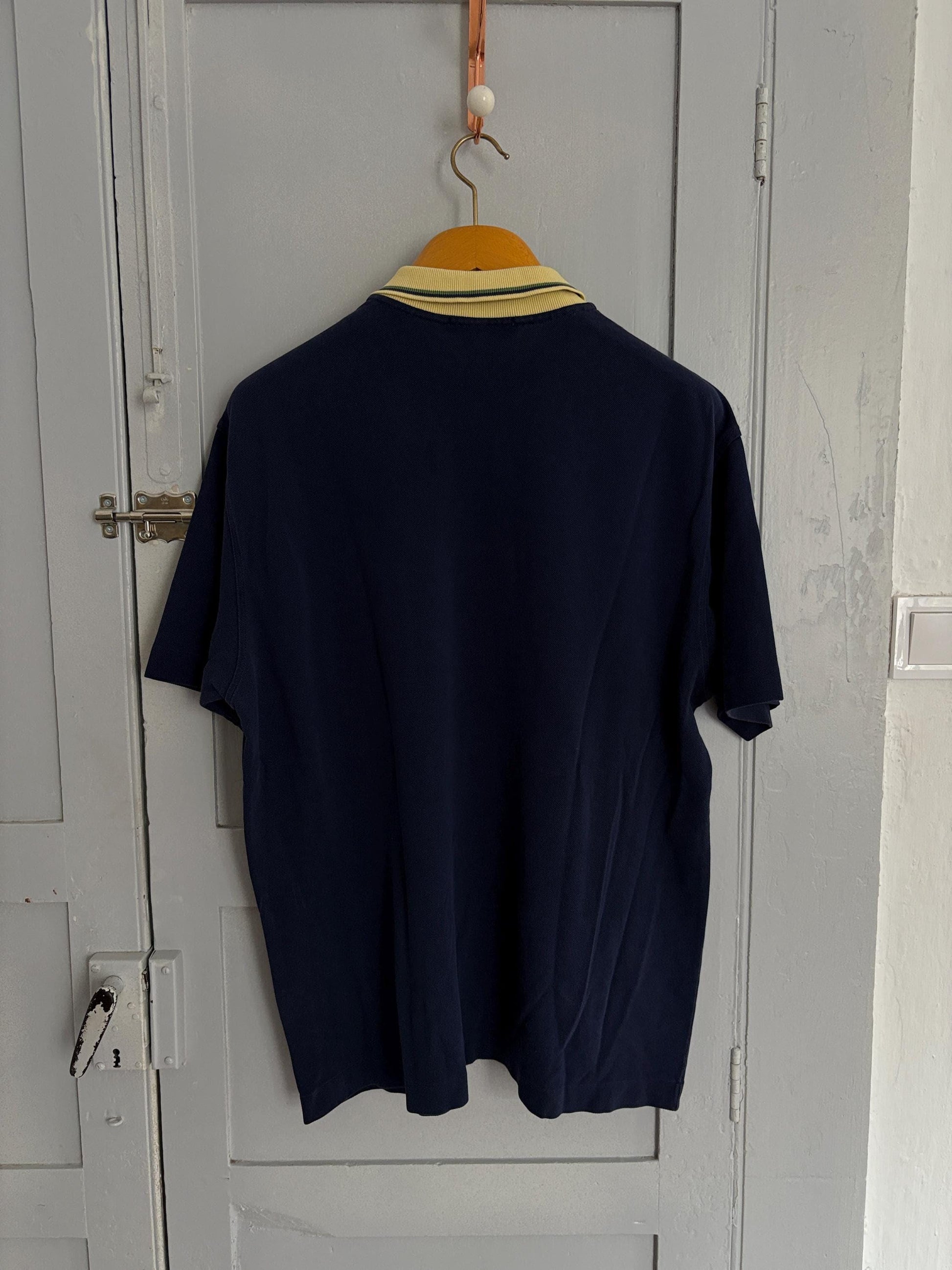 Vintage burberrys of london polo shirt | 90s cotton polo with yellow collar & crest | classic navy check trim | size l