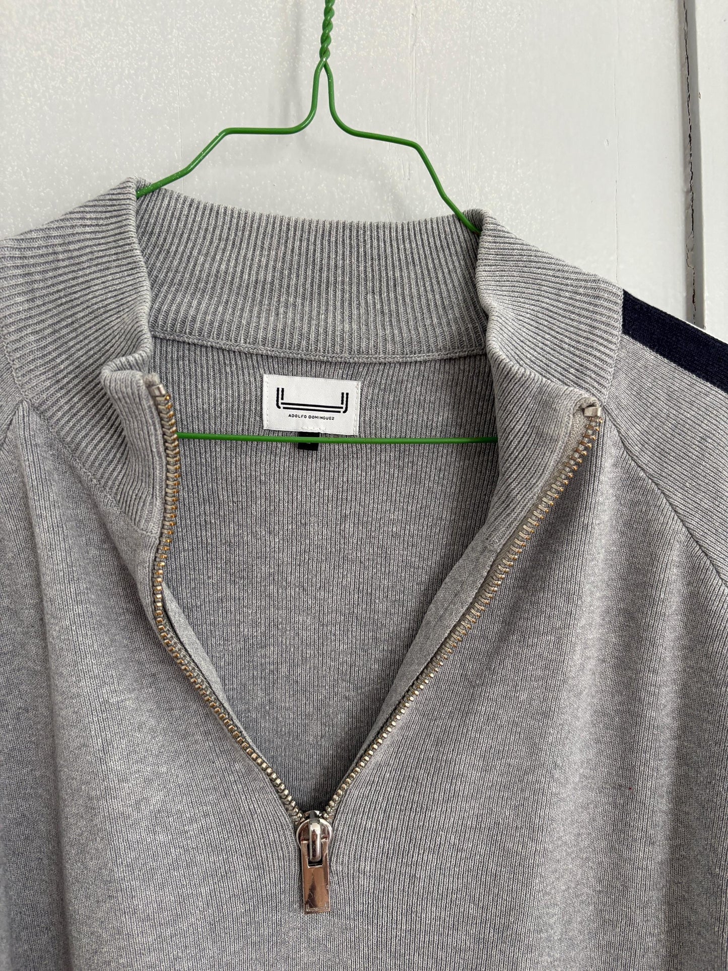Vintage adolfo dominguez quarter-zip jumper | sporty grey knit pullover | minimalist striped sleeve sweatshirt | size m-l