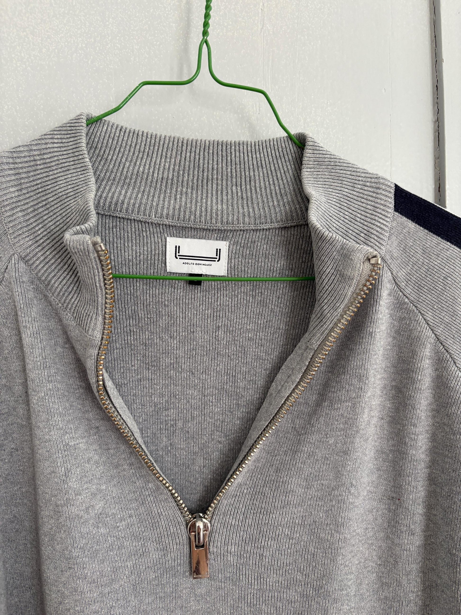 Vintage adolfo dominguez quarter-zip jumper | sporty grey knit pullover | minimalist striped sleeve sweatshirt | size m-l