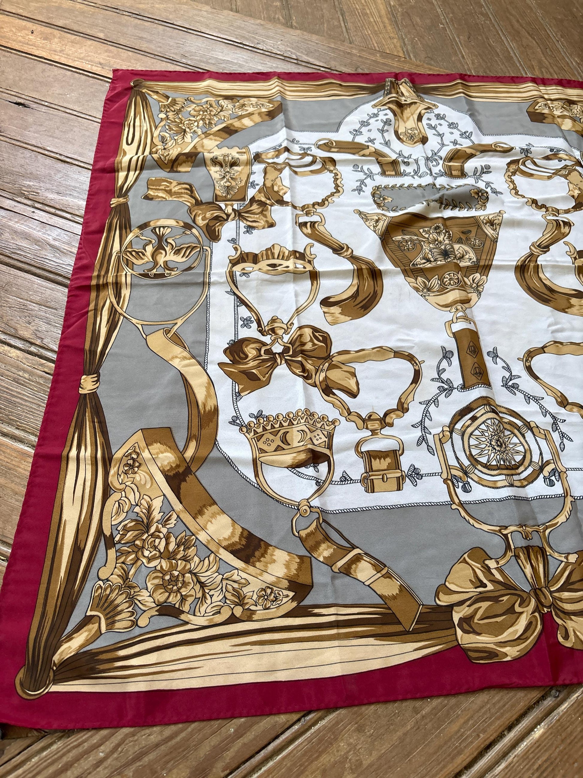 Vintage hermès silk scarf | 100% silk square foulard | bold gold baroque print | made in france | classic french designer scarf 86x86 cm