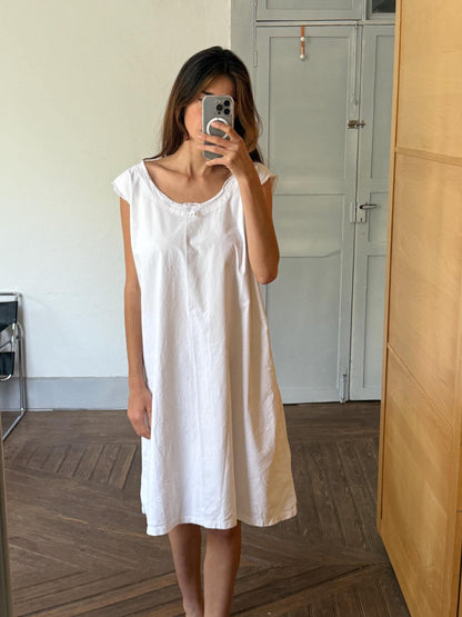 White Vintage Linen Slip Dress — back view