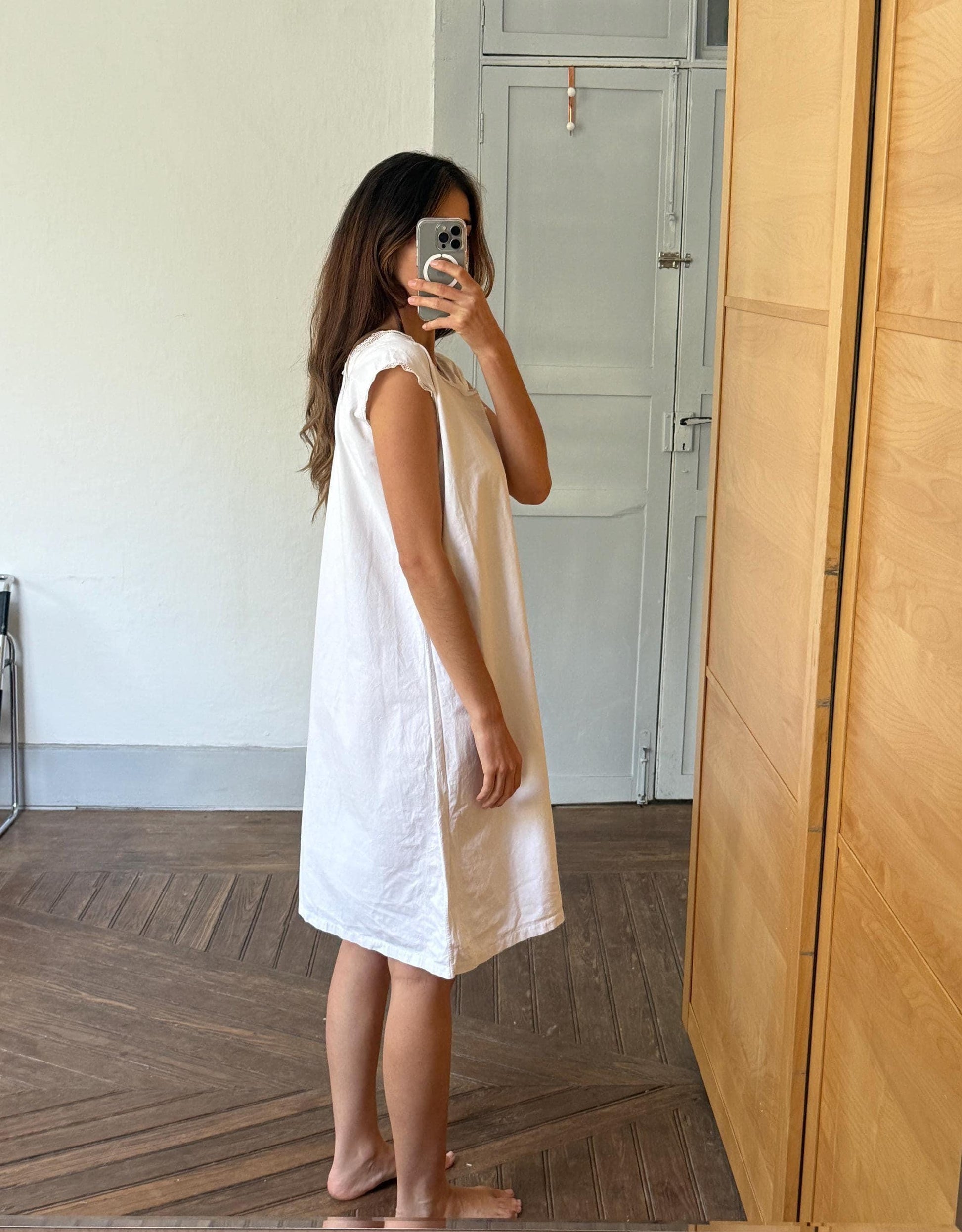 Vintage french antique linen slip dress, romantic nightgown, white cottage core nightie , feminine nightwear, one size