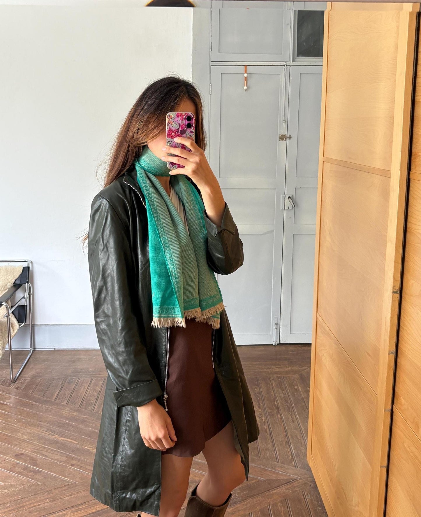 Vintage versace scarf green medusa logo luxury italian style – 31x162cm – branded statement accessory