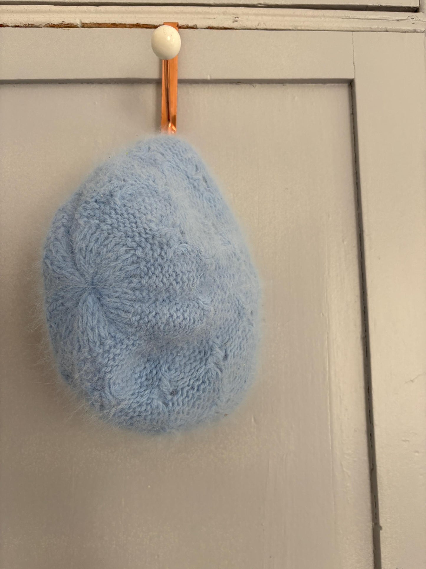 Vintage angora blend winter hat, light blue small size warm knit beanie., cozy soft fuzzy cap for children