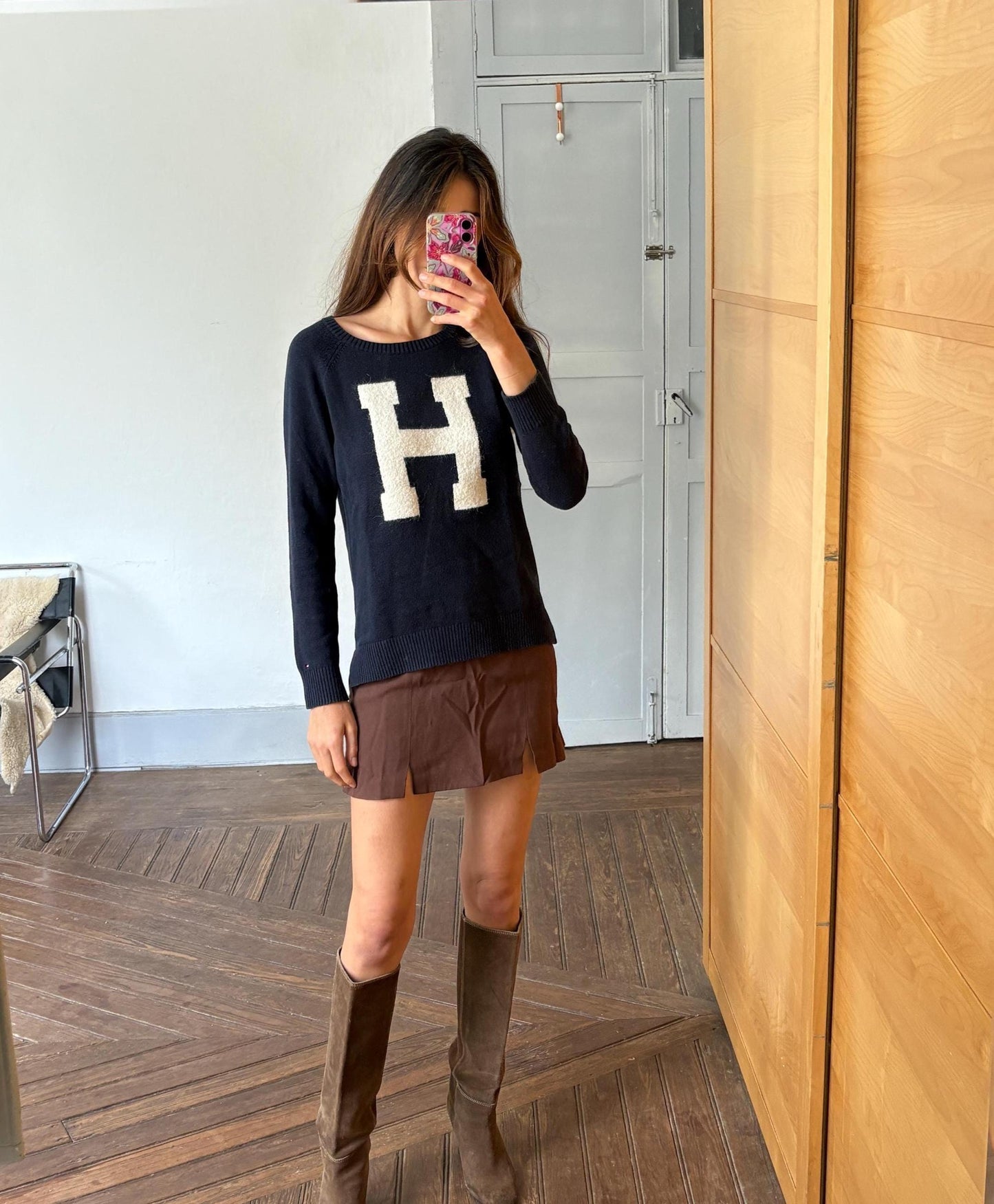 Vintage tommy hilfiger jumper - h letter logo navy blue preppy knit - college style sweater, size m