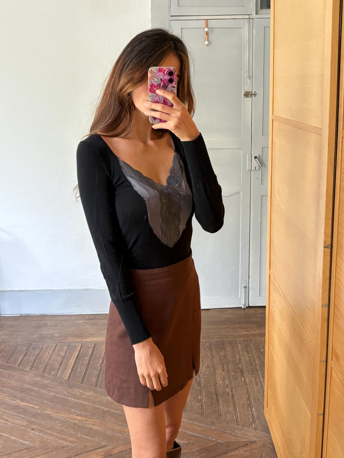 Vintage patrizia pepe firenze long sleeve woman shirt, luxury long sleeves feminine black lace top romantic style, size s