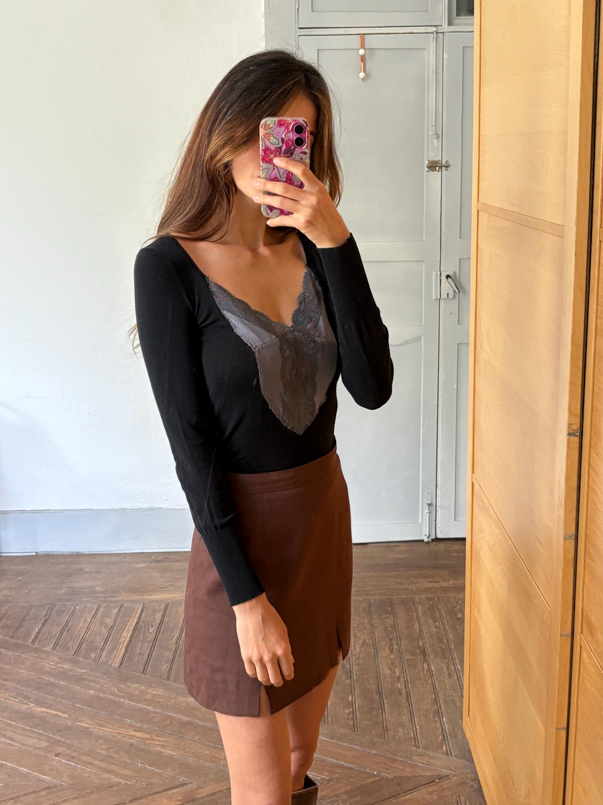 Vintage patrizia pepe firenze long sleeve woman shirt, luxury long sleeves feminine black lace top romantic style, size s