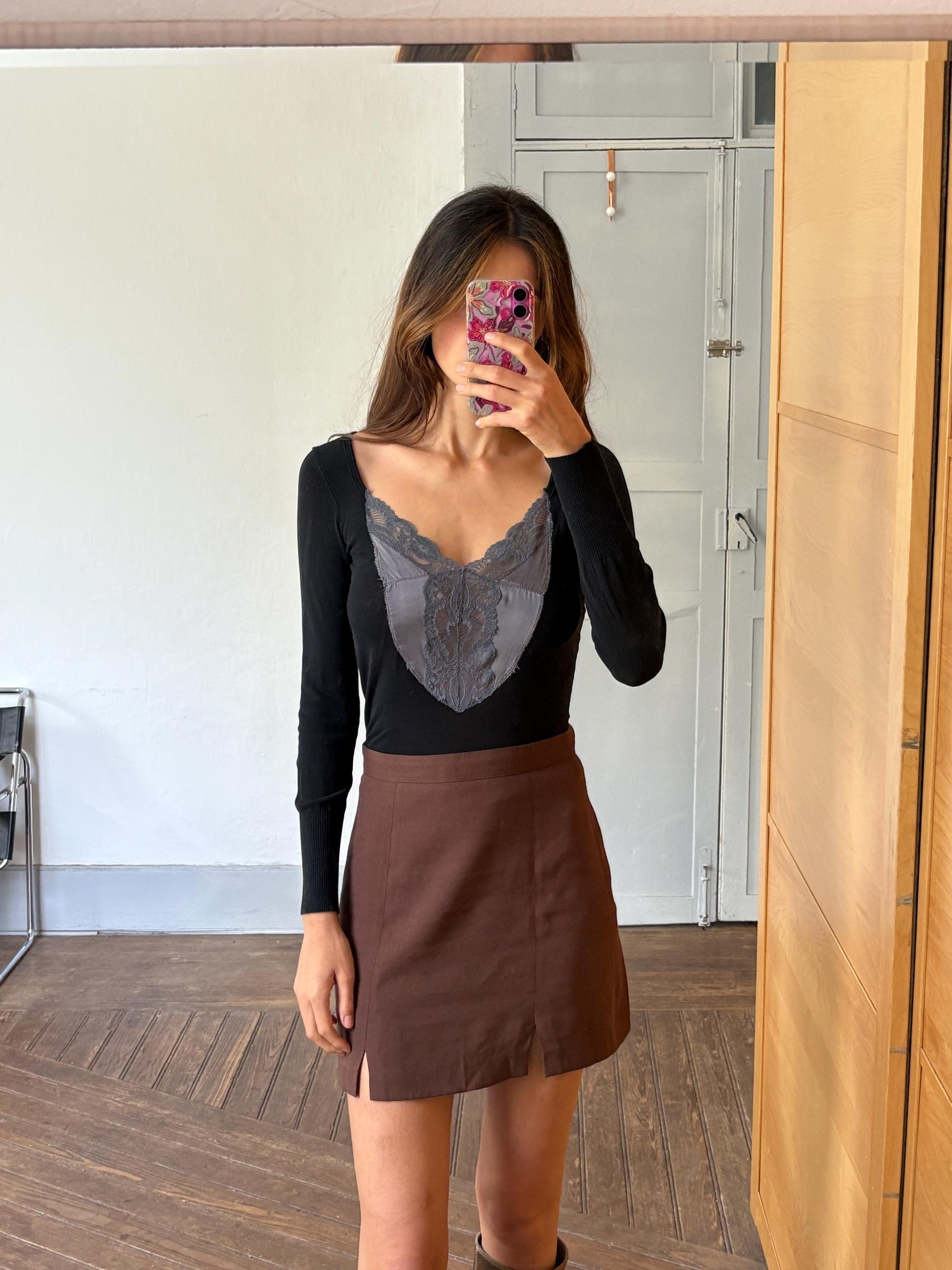 Vintage patrizia pepe firenze long sleeve woman shirt, luxury long sleeves feminine black lace top romantic style, size s