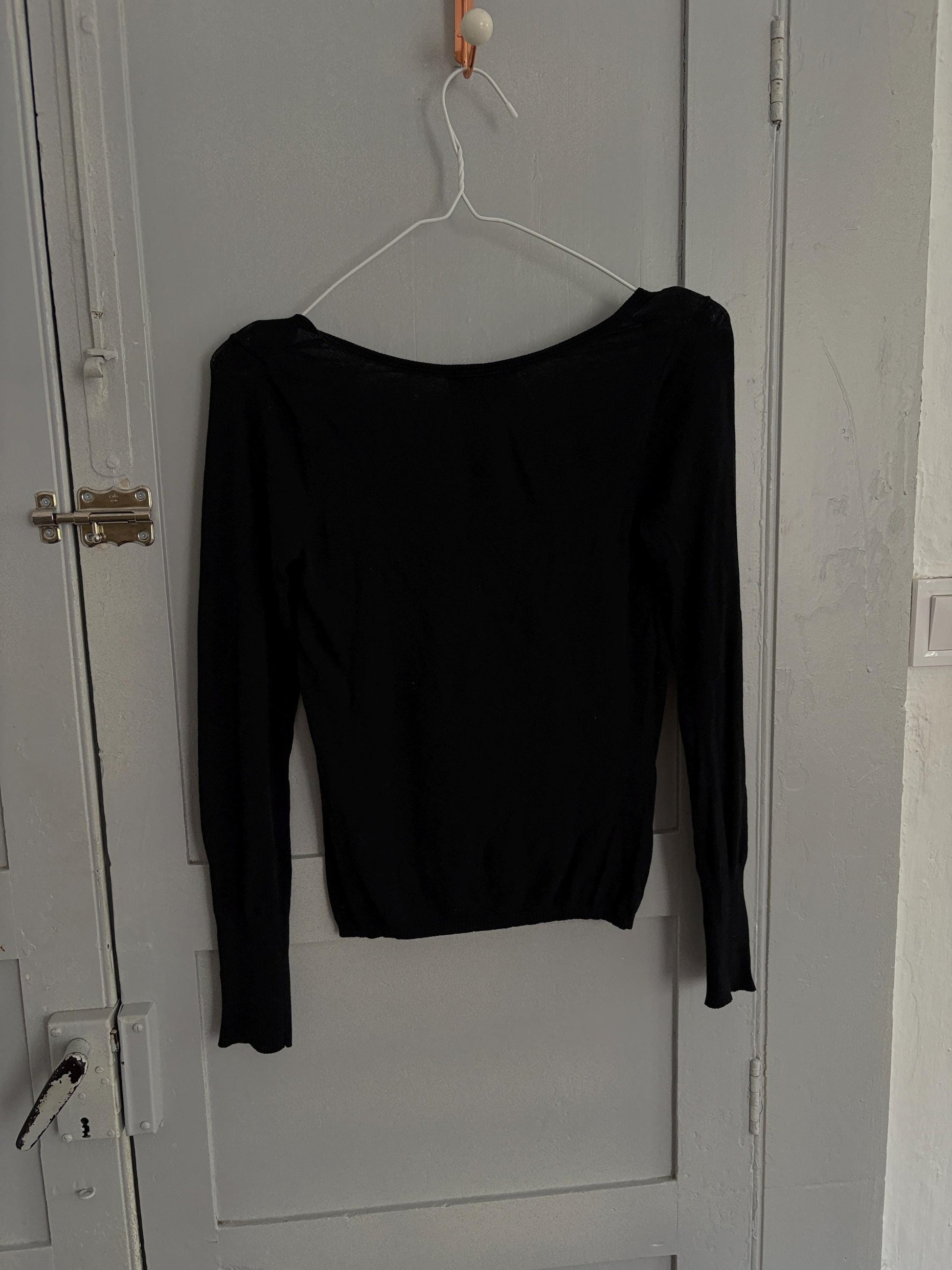 Vintage patrizia pepe firenze long sleeve woman shirt, luxury long sleeves feminine black lace top romantic style, size s