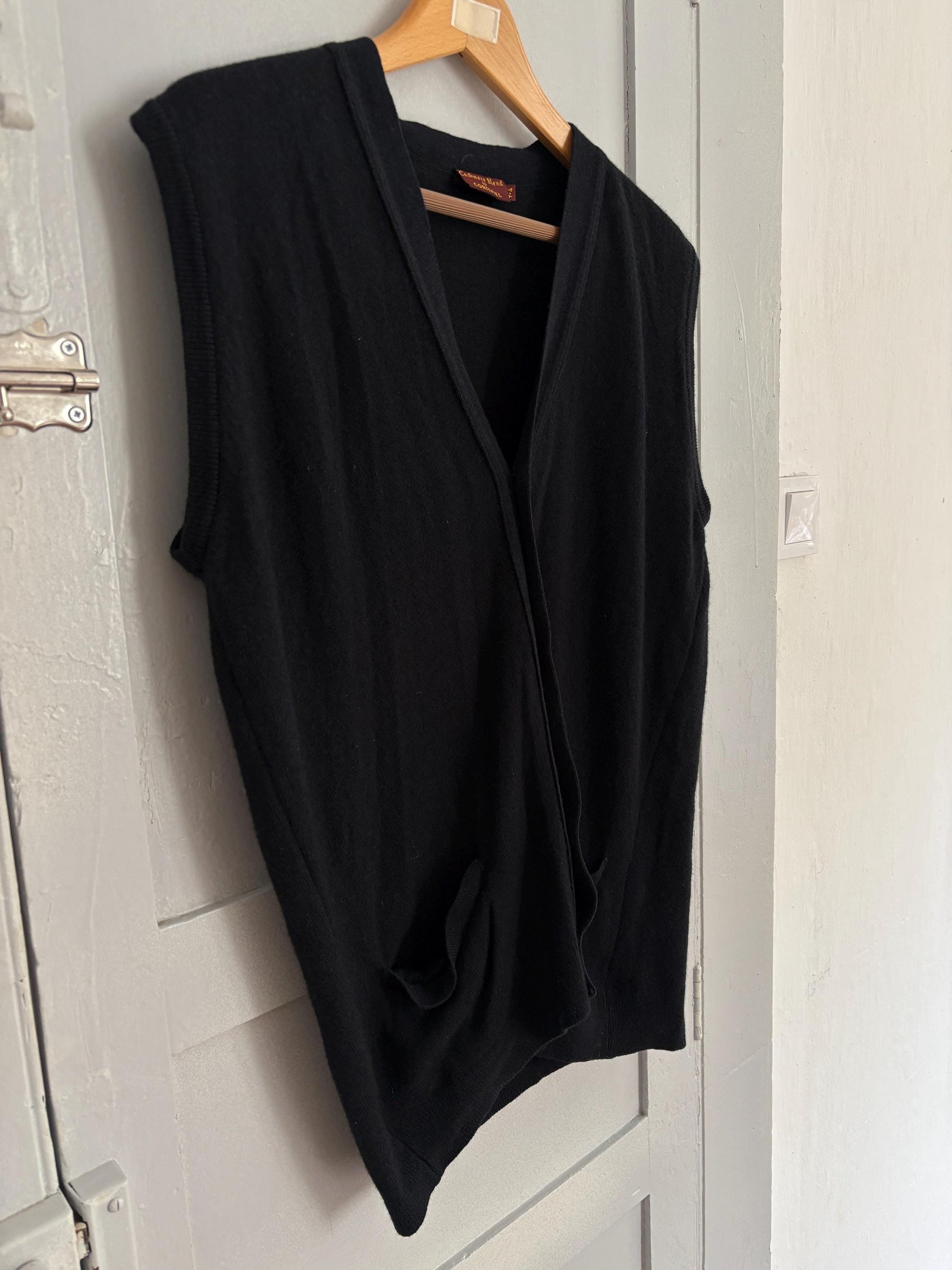 Cashmere blend waistcoat, dark academia aesthetic luxury winter gilet, vintage navy blue gilet, minimalist work top, size s