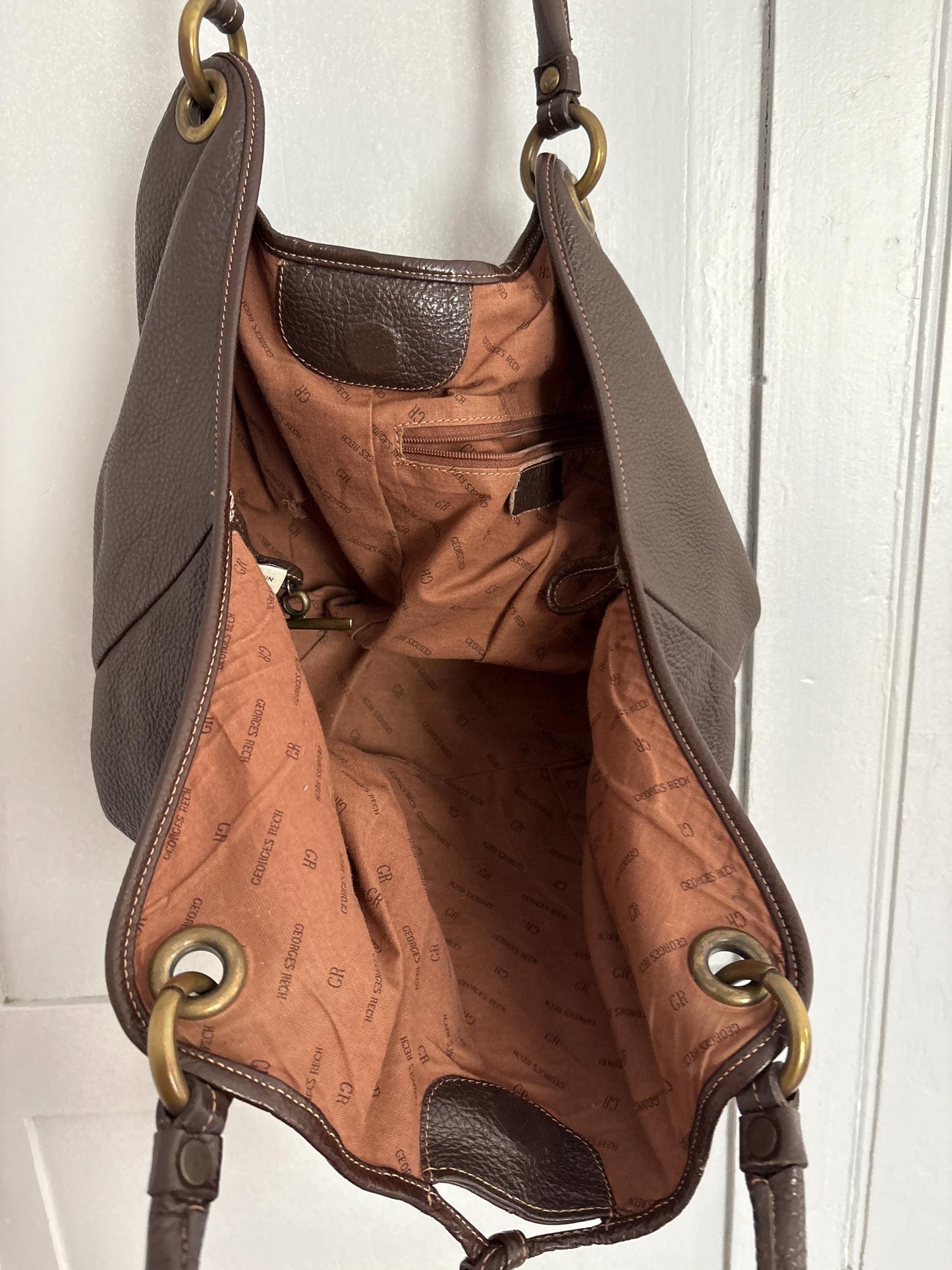 Vintage georges rech shoulder bag, genuine leather luxury brown bag, tassel detail gossip girl aesthetic, serena van der woodsen style