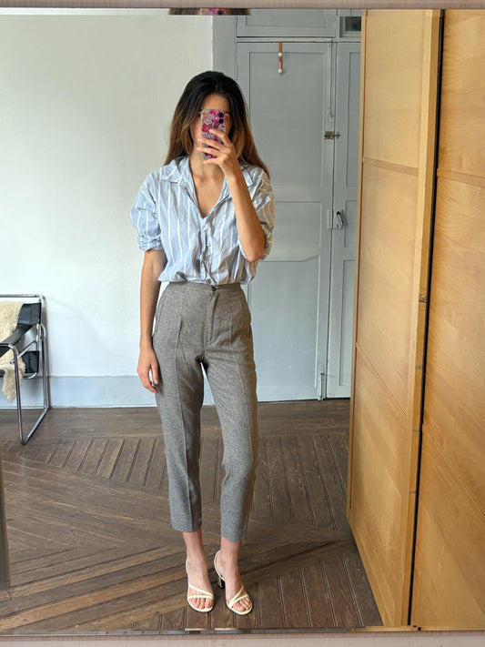 Vintage luxe italian pants for women, grey work wear office trousers, girlboss professional fit clothing, size xs - s