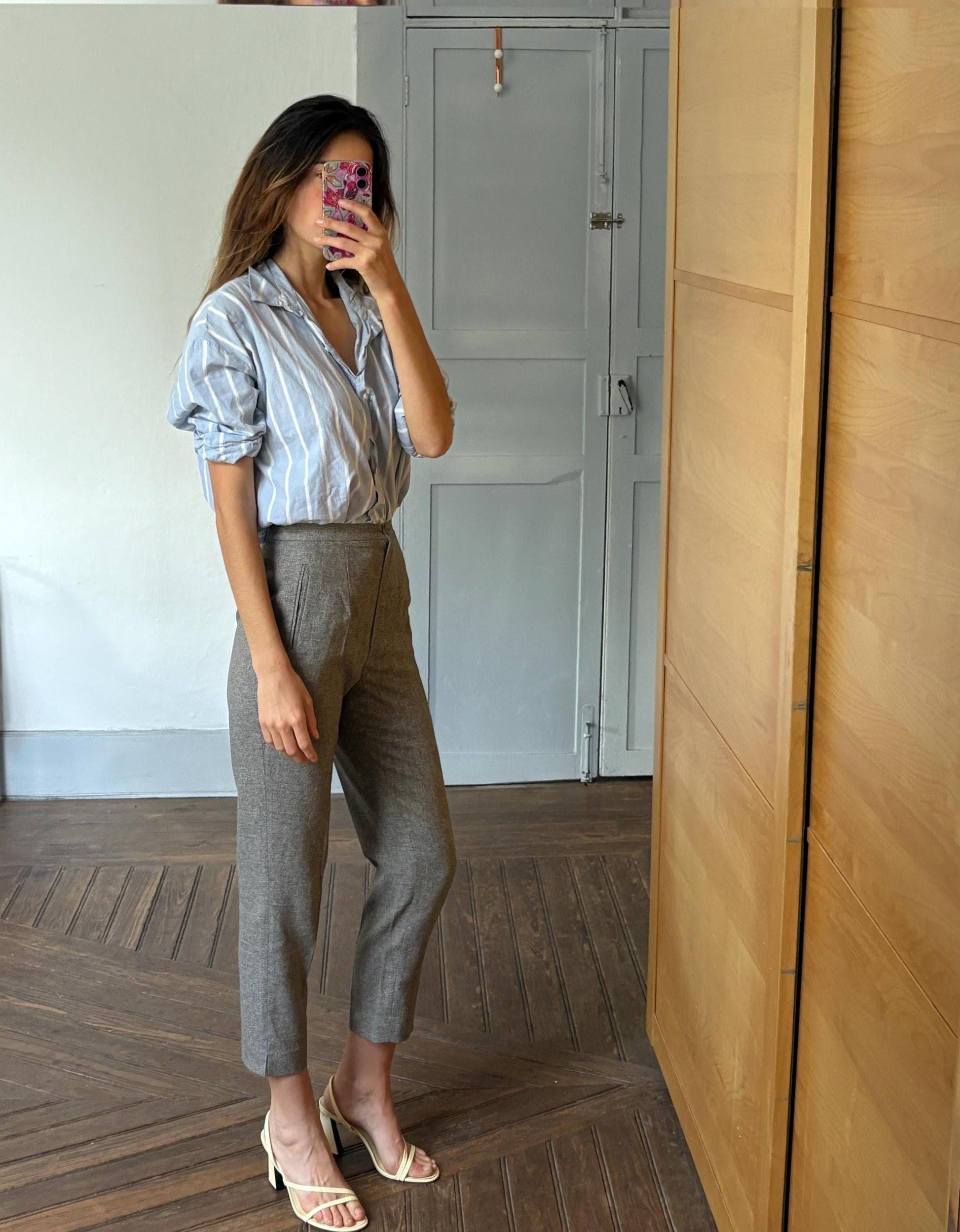 Vintage luxe italian pants for women, grey work wear office trousers, girlboss professional fit clothing, size xs - s