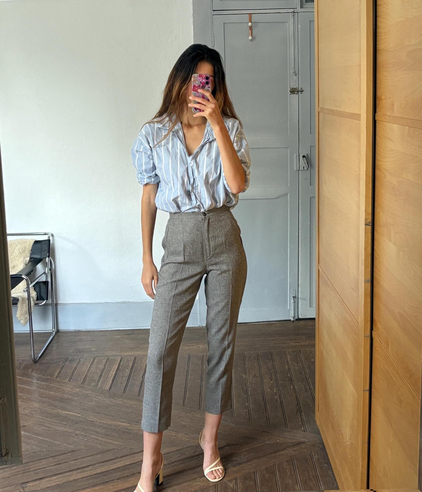 Vintage luxe italian pants for women, grey work wear office trousers, girlboss professional fit clothing, size xs - s
