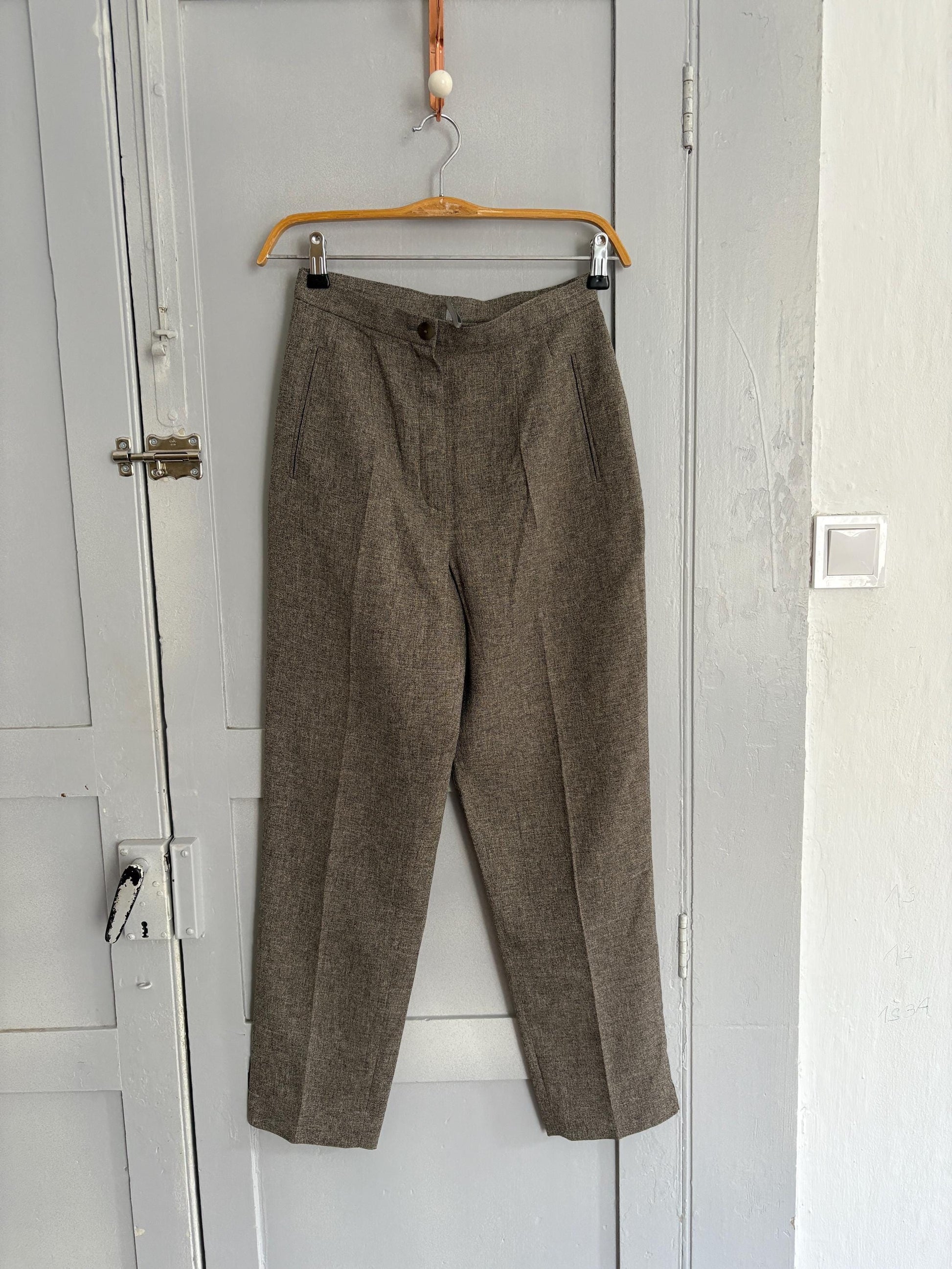 Vintage luxe italian pants for women, grey work wear office trousers, girlboss professional fit clothing, size xs - s