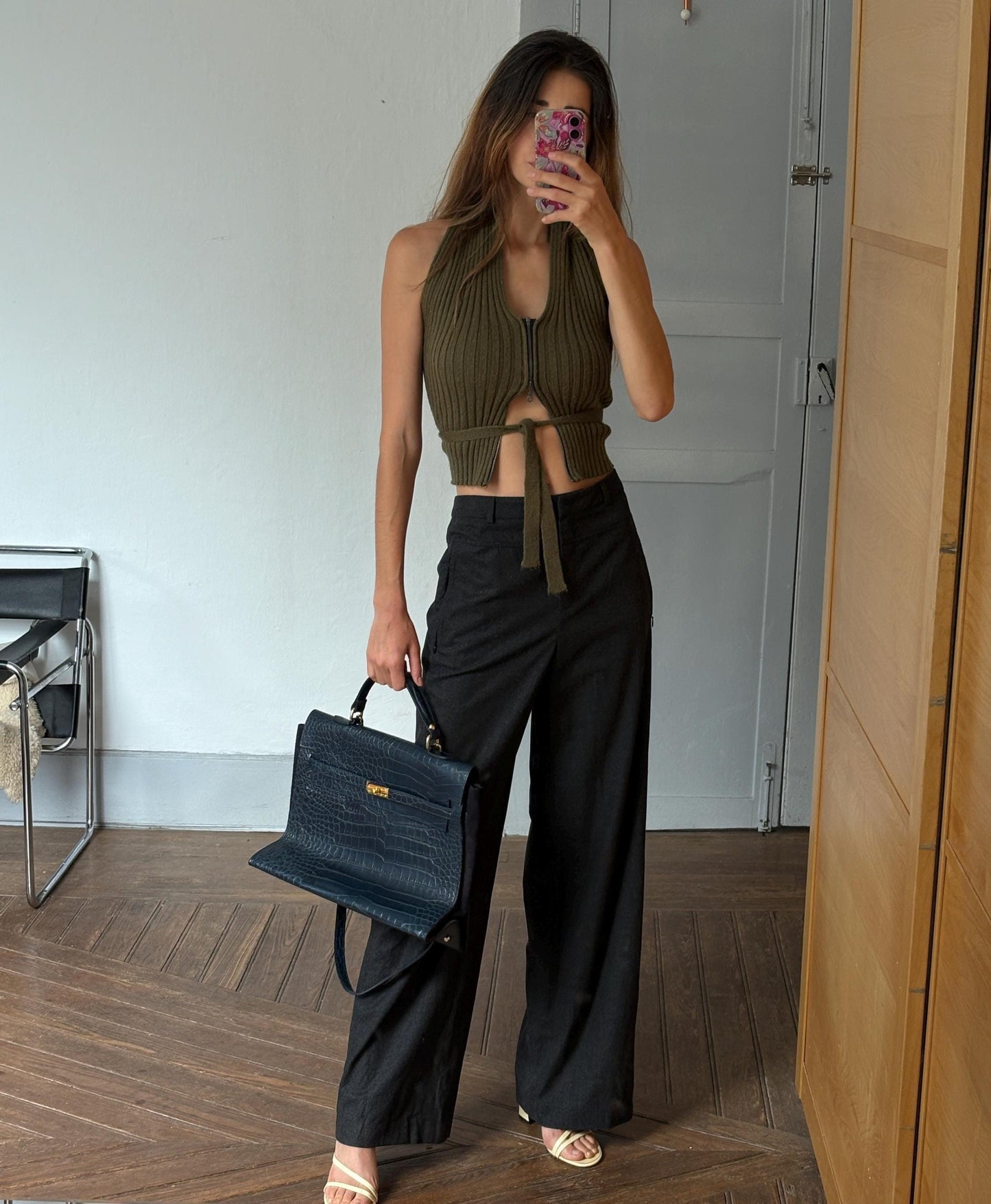 Vintage rene lezard luxury trousers, unworn with tags, wool wide leg pants high rise tailored office wear,