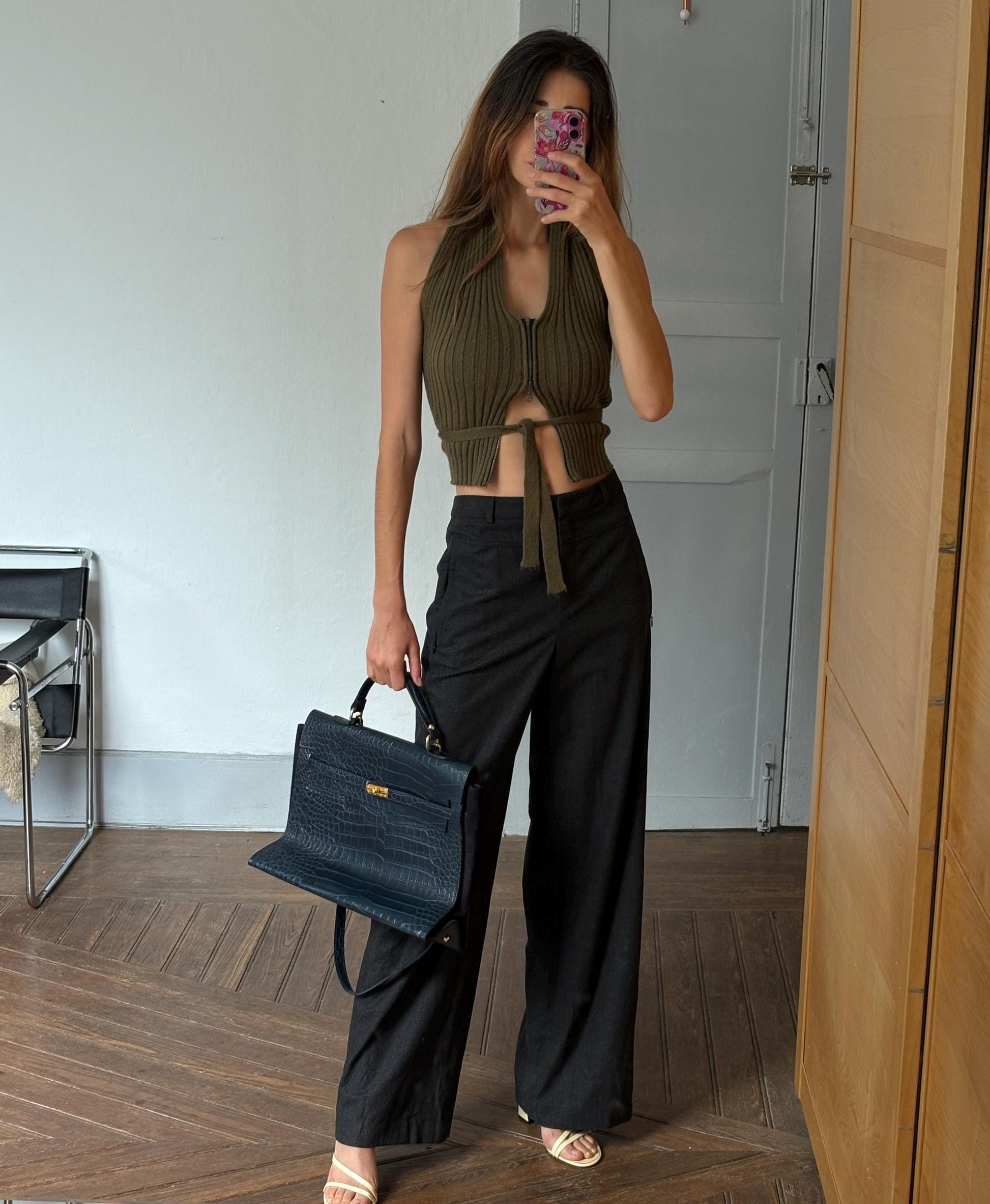 Vintage rene lezard luxury trousers, unworn with tags, wool wide leg pants high rise tailored office wear,