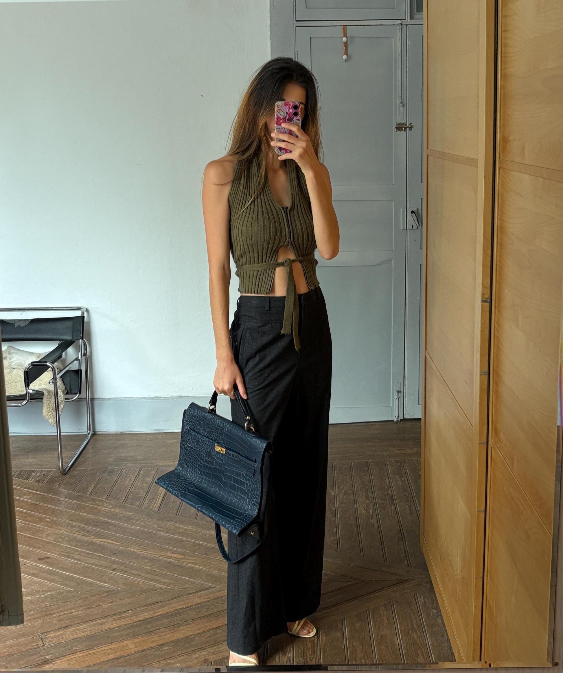 Vintage rene lezard luxury trousers, unworn with tags, wool wide leg pants high rise tailored office wear,