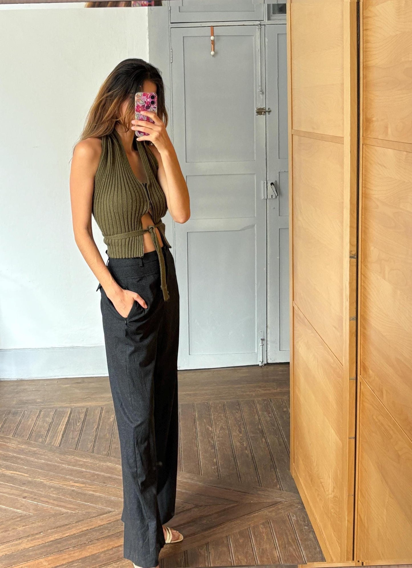 Vintage rene lezard luxury trousers, unworn with tags, wool wide leg pants high rise tailored office wear,